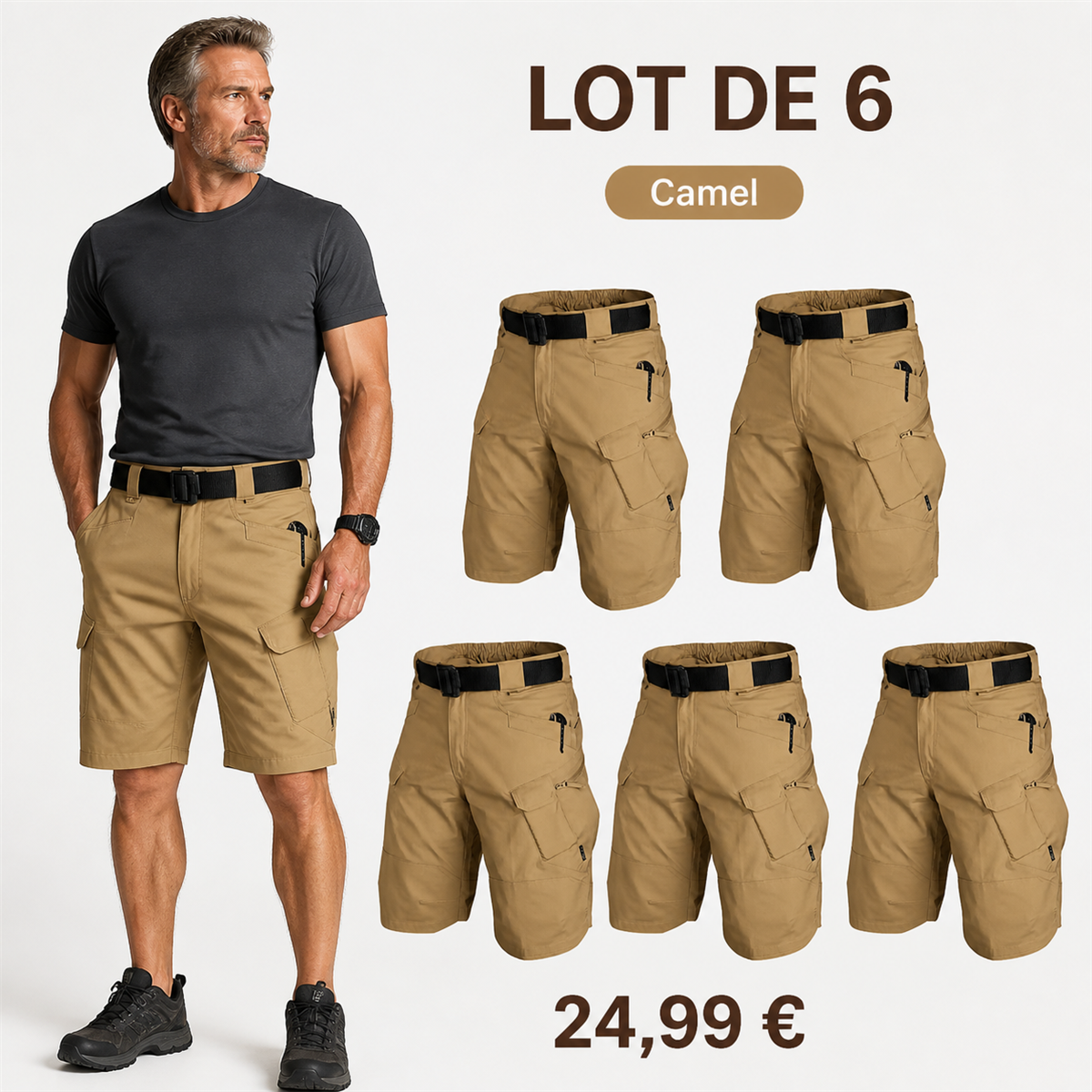 Offre en lot - Short tactique homme avec ceinture