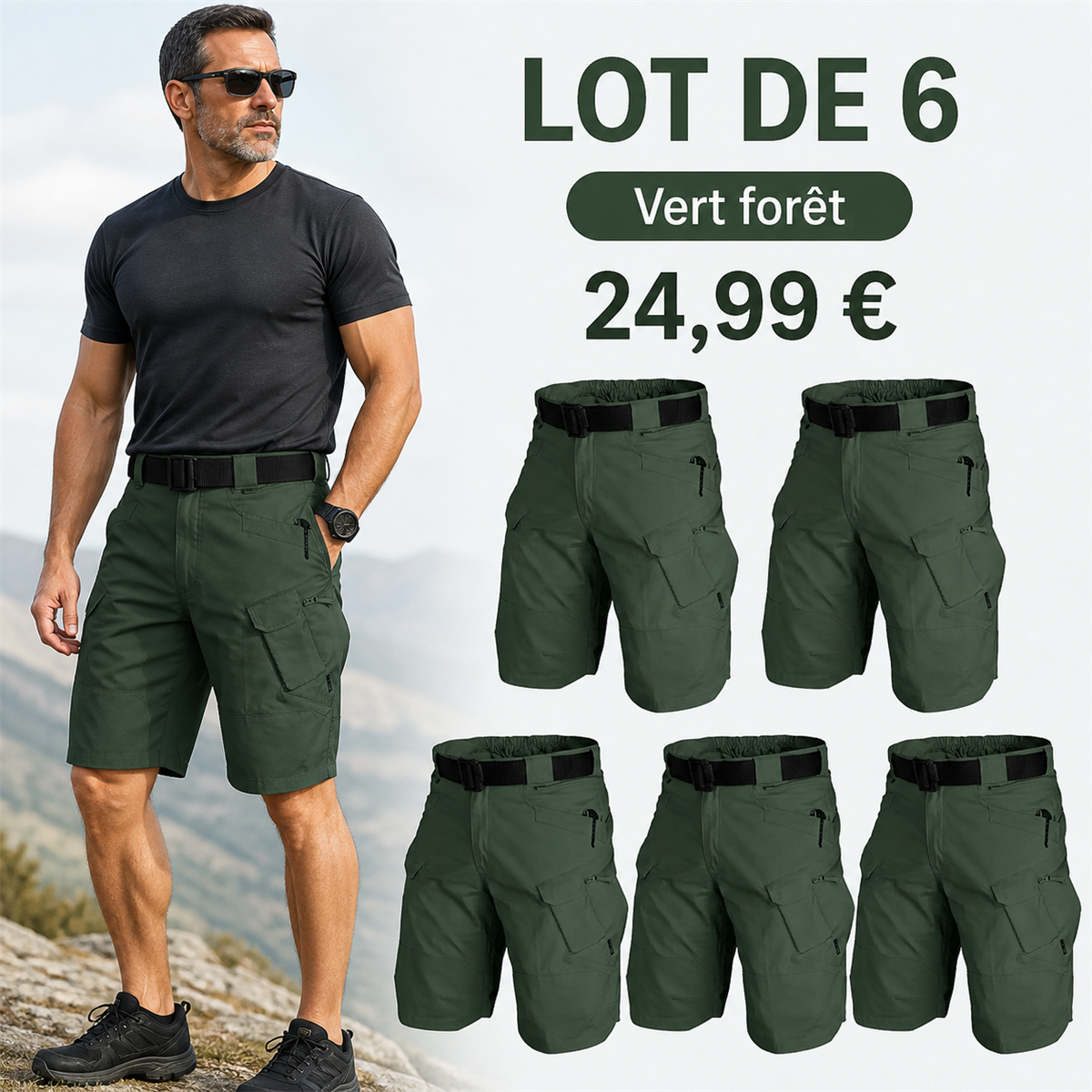 Offre en lot - Short tactique homme avec ceinture