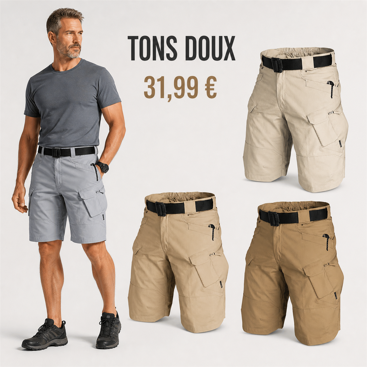 Offre en lot - Short tactique homme avec ceinture