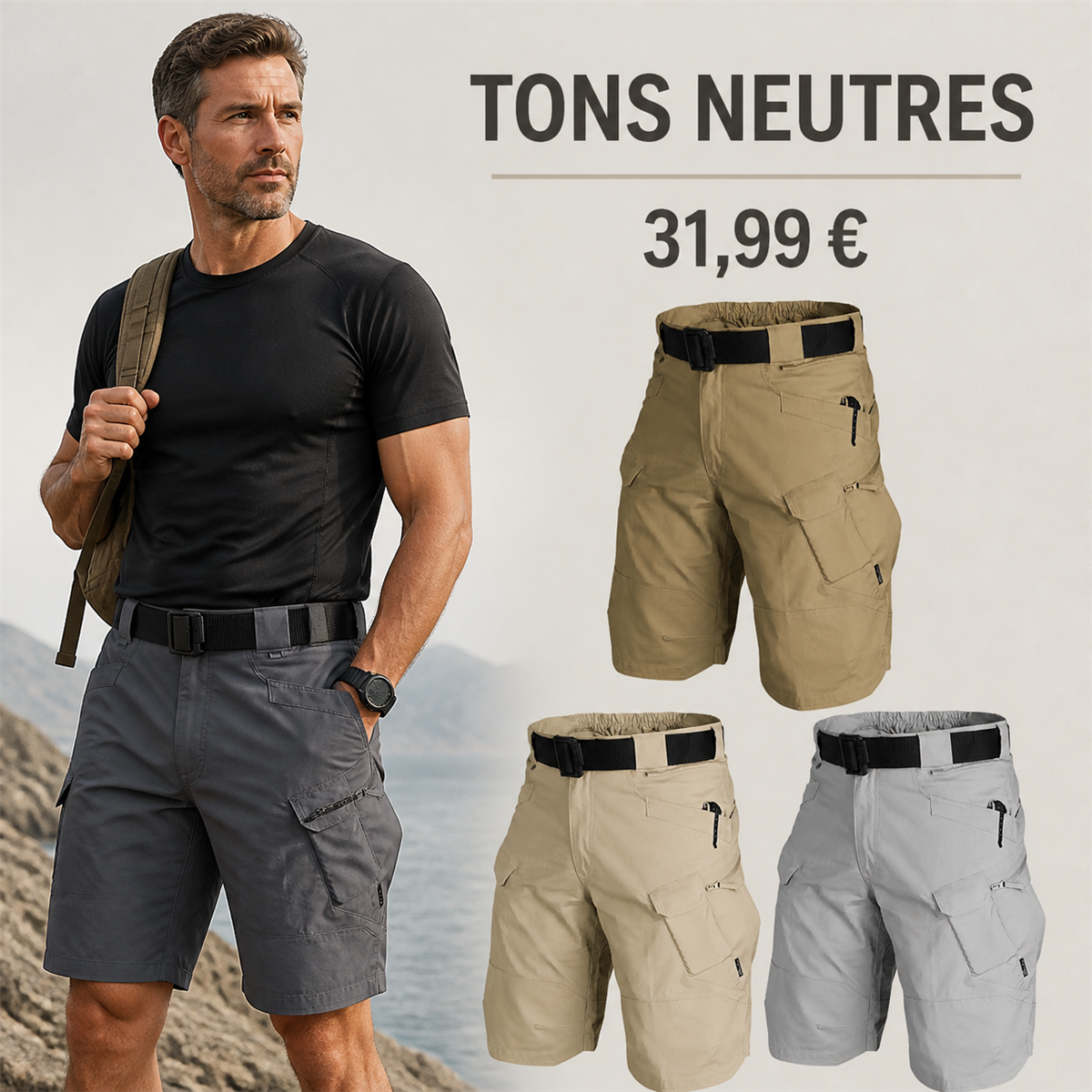 Offre en lot - Short tactique homme avec ceinture