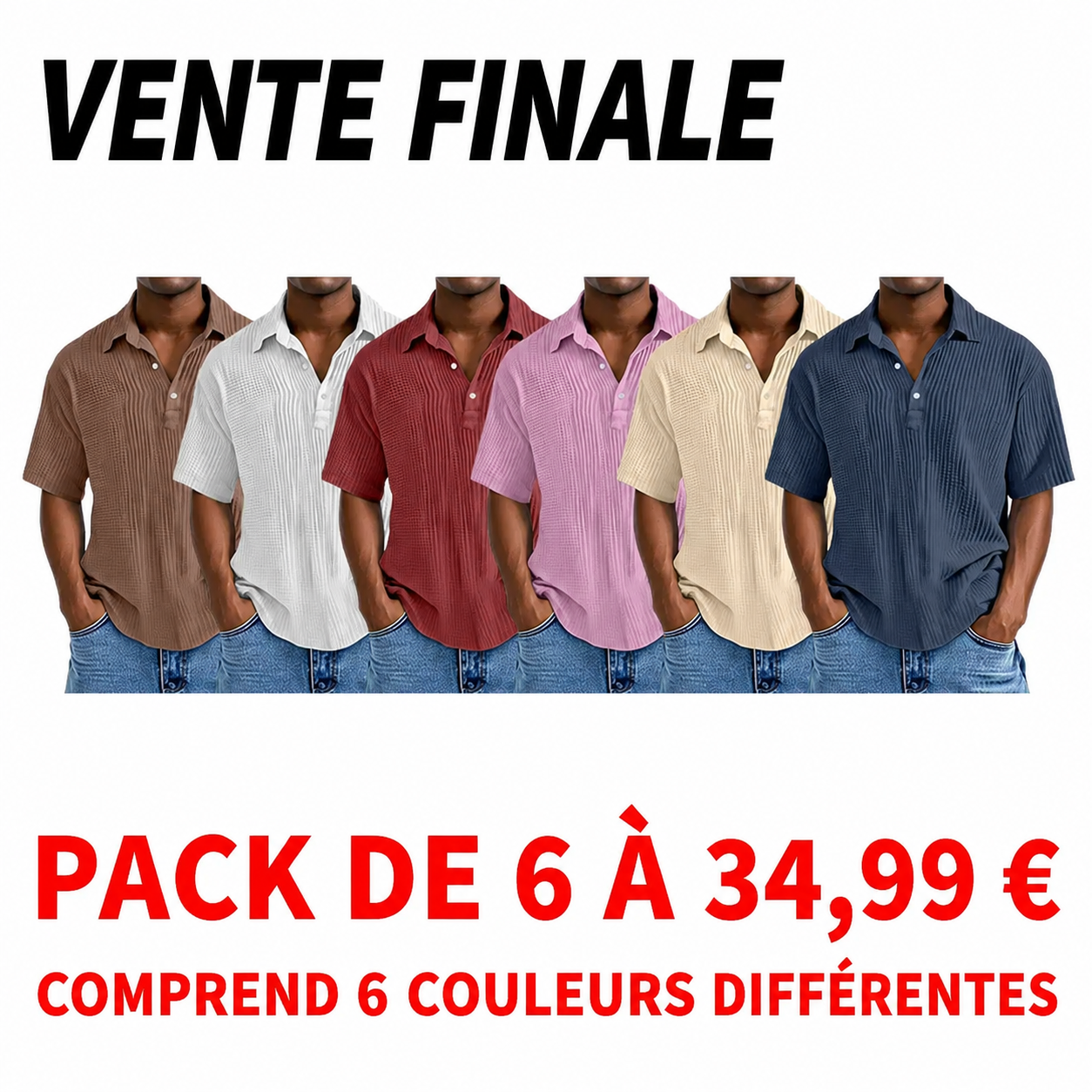 Polo à manches courtes pour homme, style décontracté quotidien, coupe ample avec texture plissée et col à revers