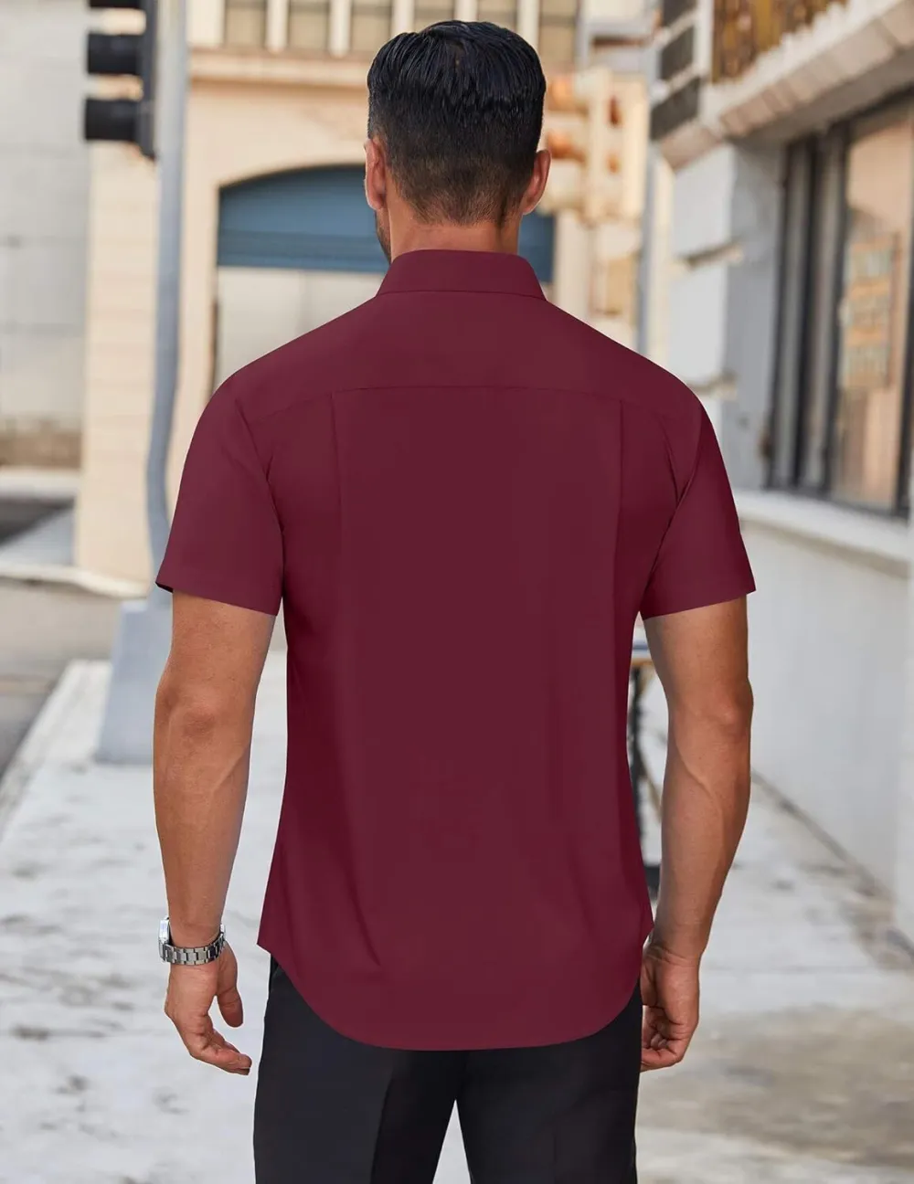 Chemise habillée à manches courtes pour homme – Sans repassage, décontractée, boutonnée, idéale à porter hors du pantalon pour l’été