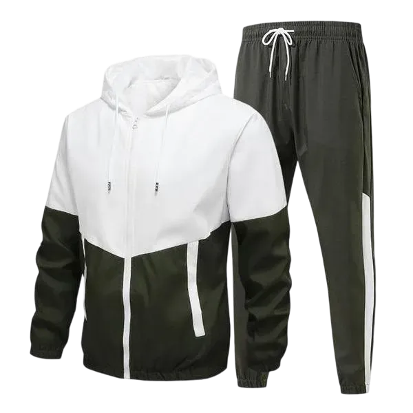 Men's Colorblock Drawstring Zip Up Hoodie & Joggers French Terry Set