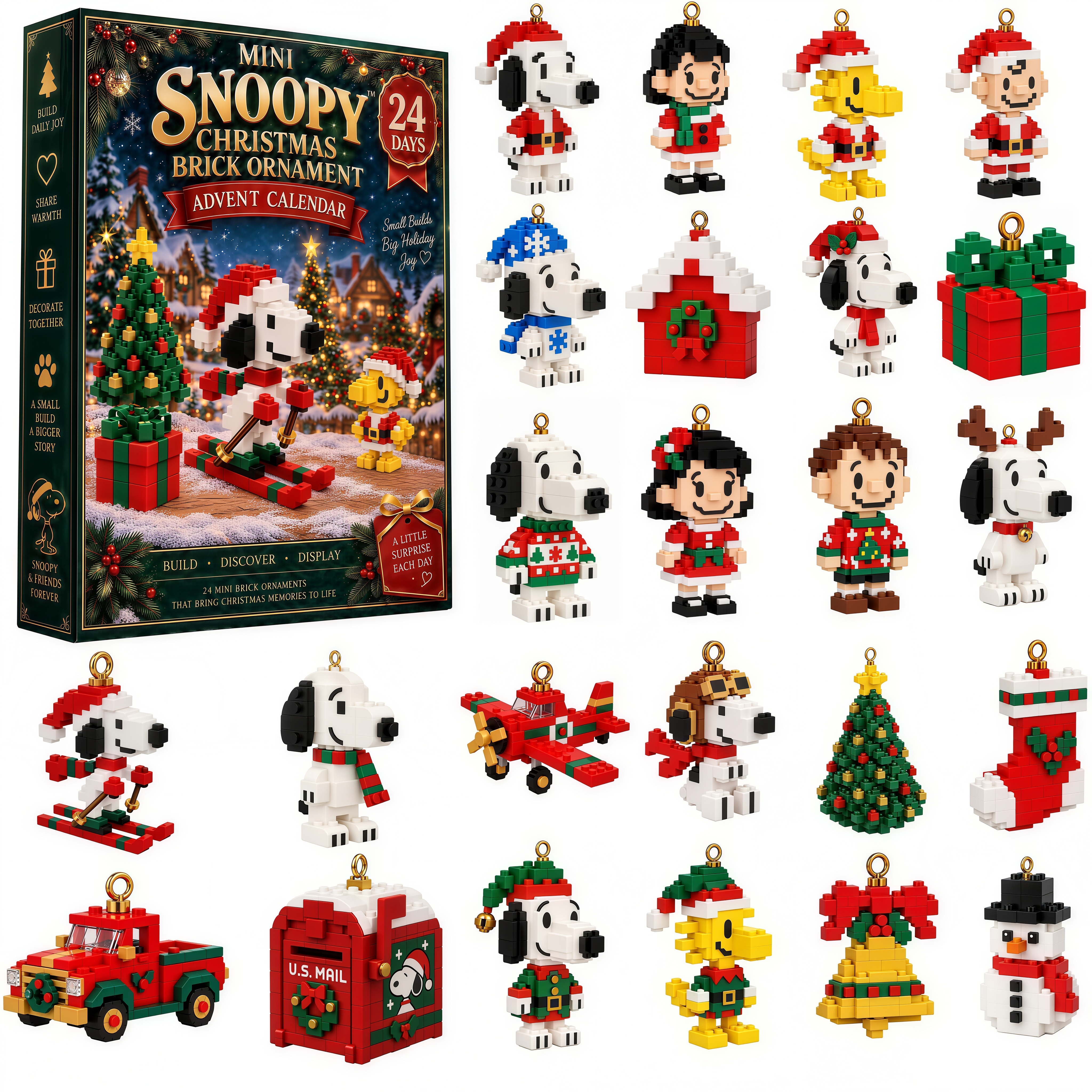 🎄 Christmas Memories – Snoopy 24-Day Mini Brick Ornament Advent Calendar