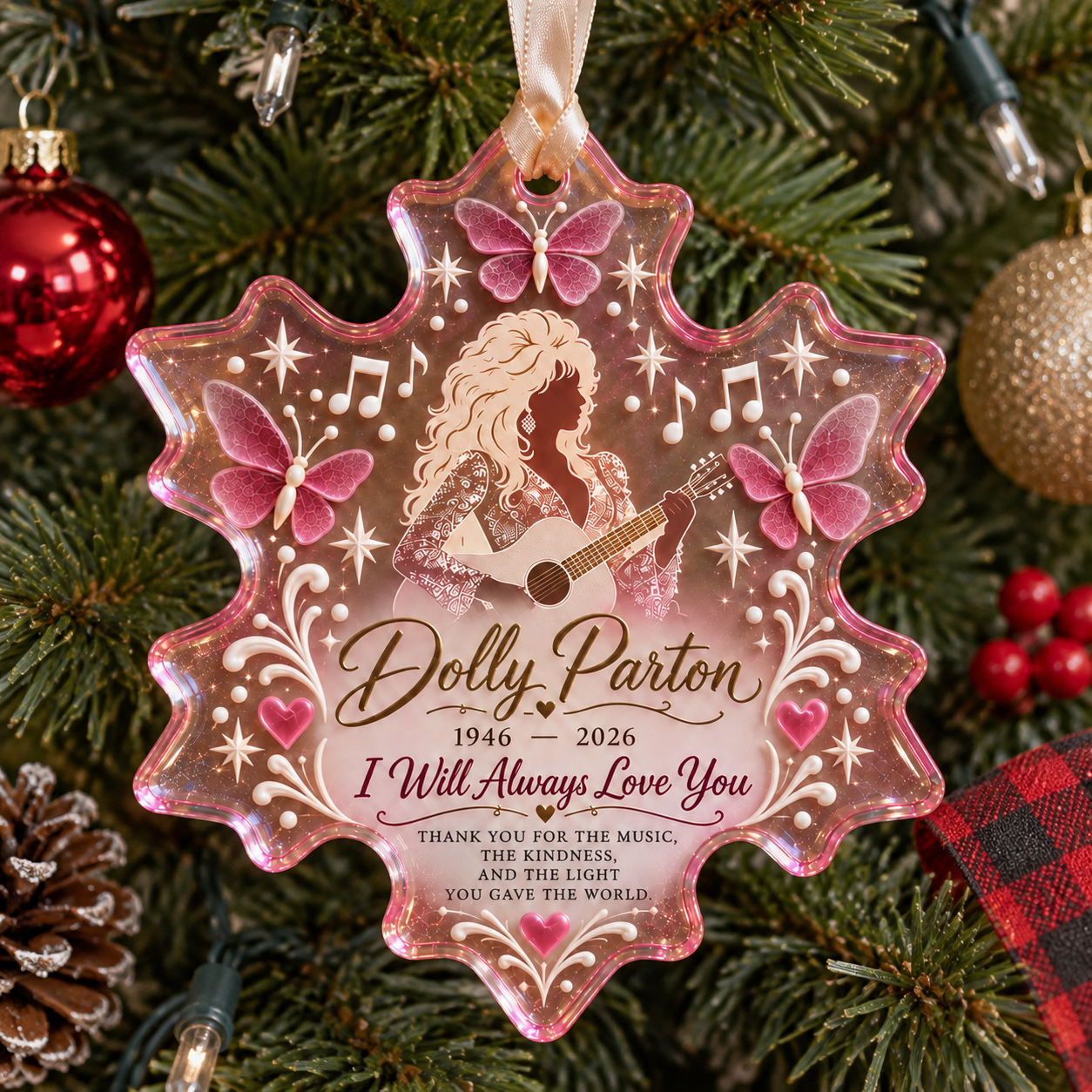 Always Remembered in Song · Dolly Tribute Sea Glass Ornament