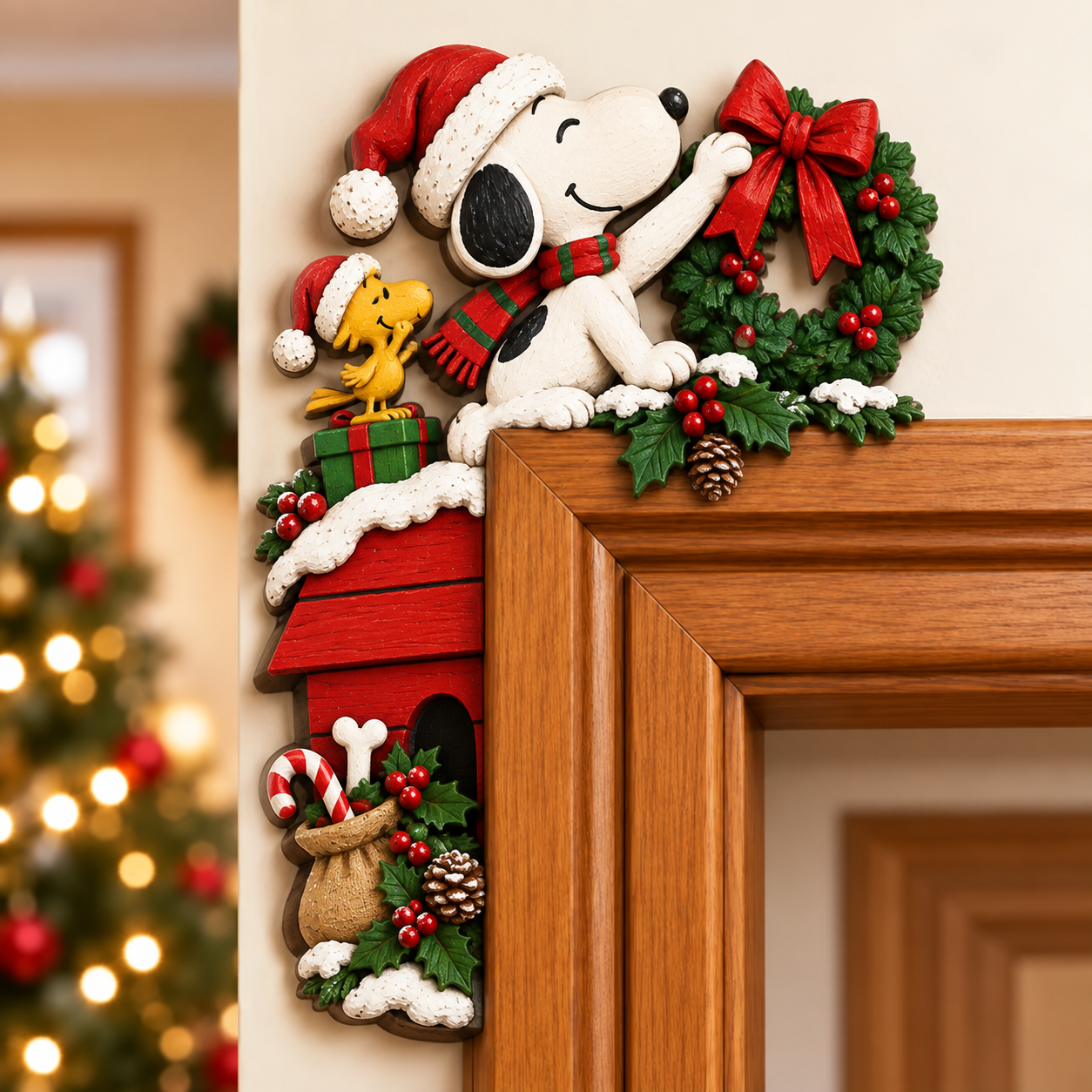 🎄🐾 Snoopy Christmas Memories — Peekaboo Door Frame Corner Decor