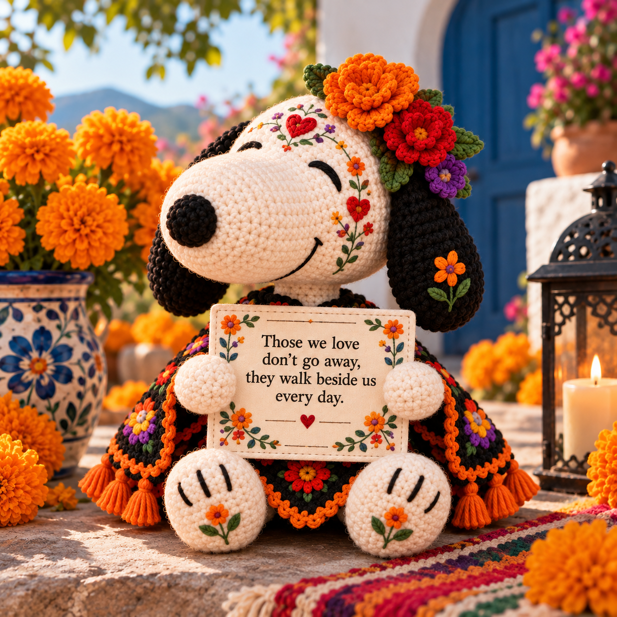 ❤ Forever Beside Us —  Day of the Dead-Themed Snoopy Crochet Keepsake