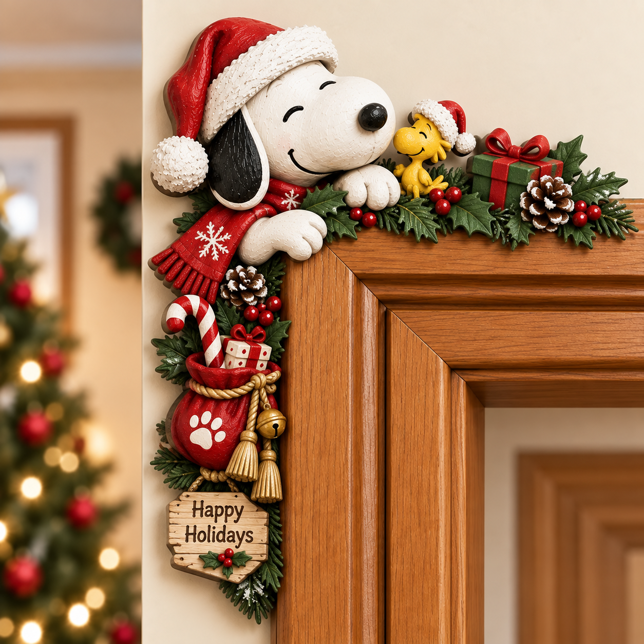 🎄🐾 Snoopy Christmas Memories — Peekaboo Door Frame Corner Decor