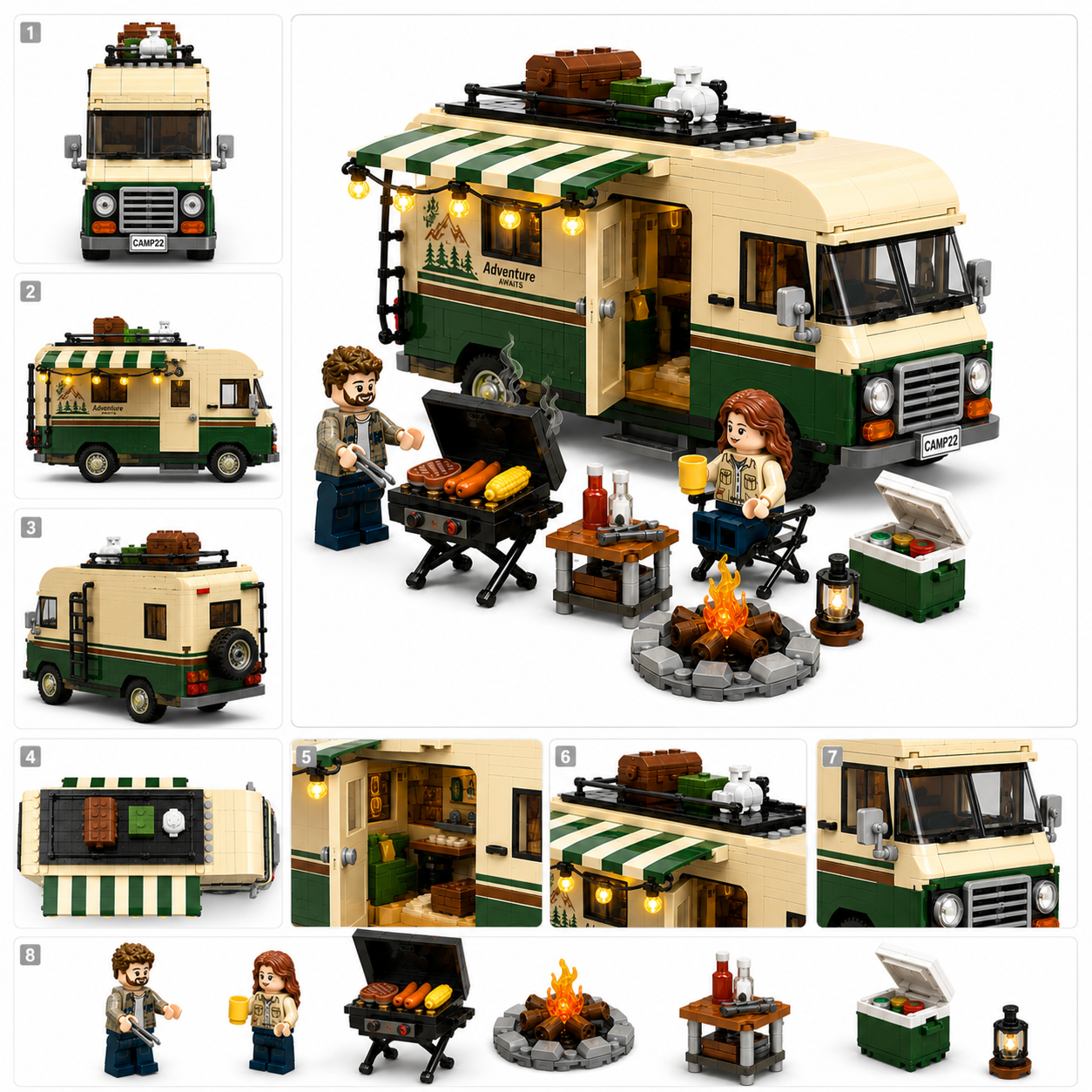 Summer Camping Adventure Retro RV BBQ Building Set