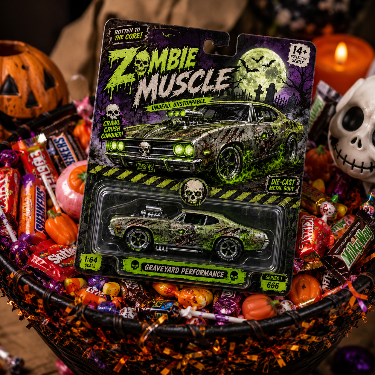 Graveyard Reaper V8 – Halloween Zombie 1:64 Die-Cast Muscle Car | Undead Collector Edition
