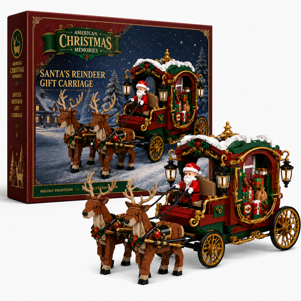 American Christmas Memories – Santa’s Reindeer Gift Carriage Building Set