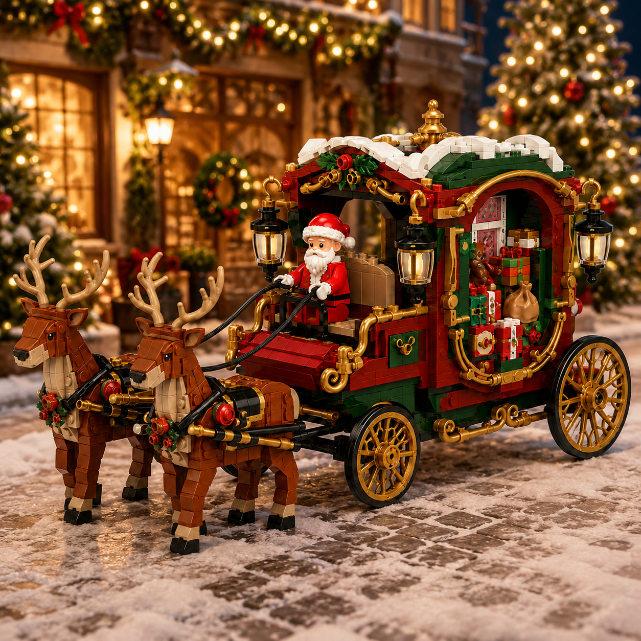 American Christmas Memories – Santa’s Reindeer Gift Carriage Building Set