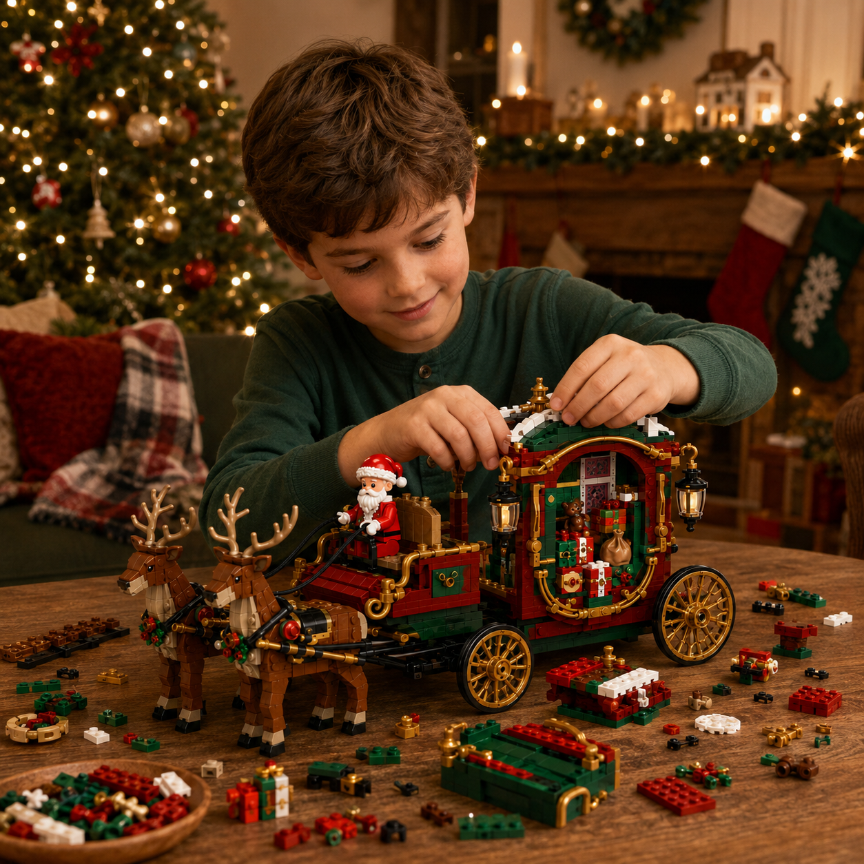 American Christmas Memories – Santa’s Reindeer Gift Carriage Building Set