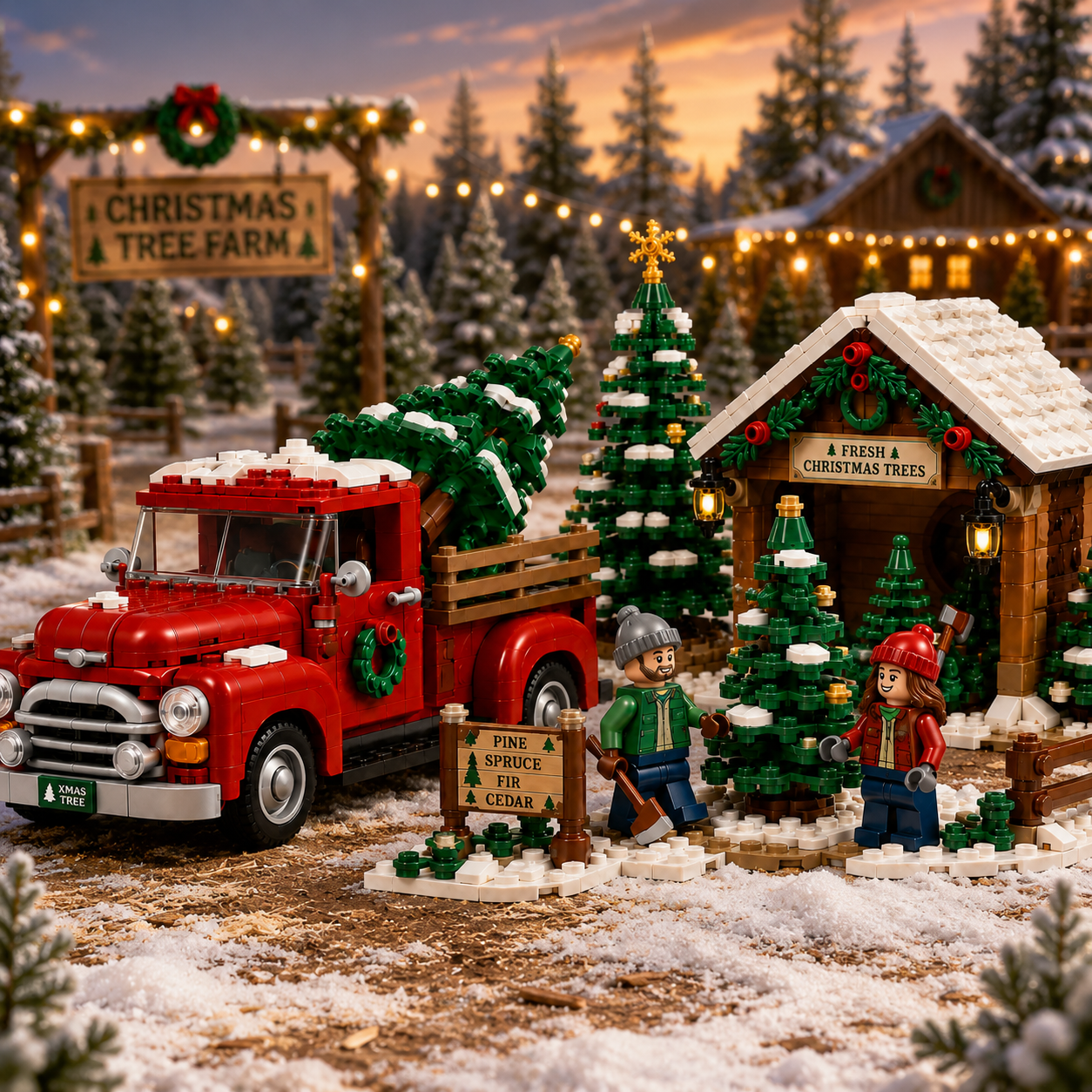 Christmas Tree Farm & Vintage Pickup Building Set