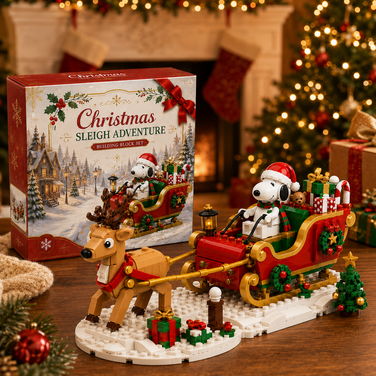Christmas Beagle Sleigh Adventure Building Block Set