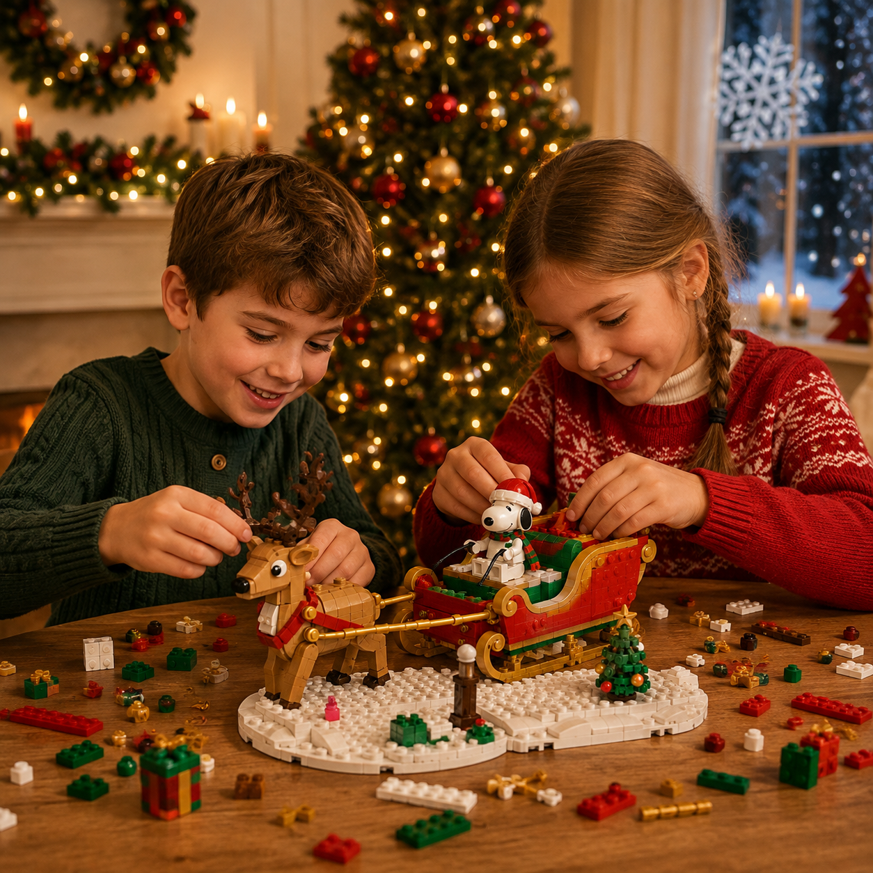Christmas Beagle Sleigh Adventure Building Block Set