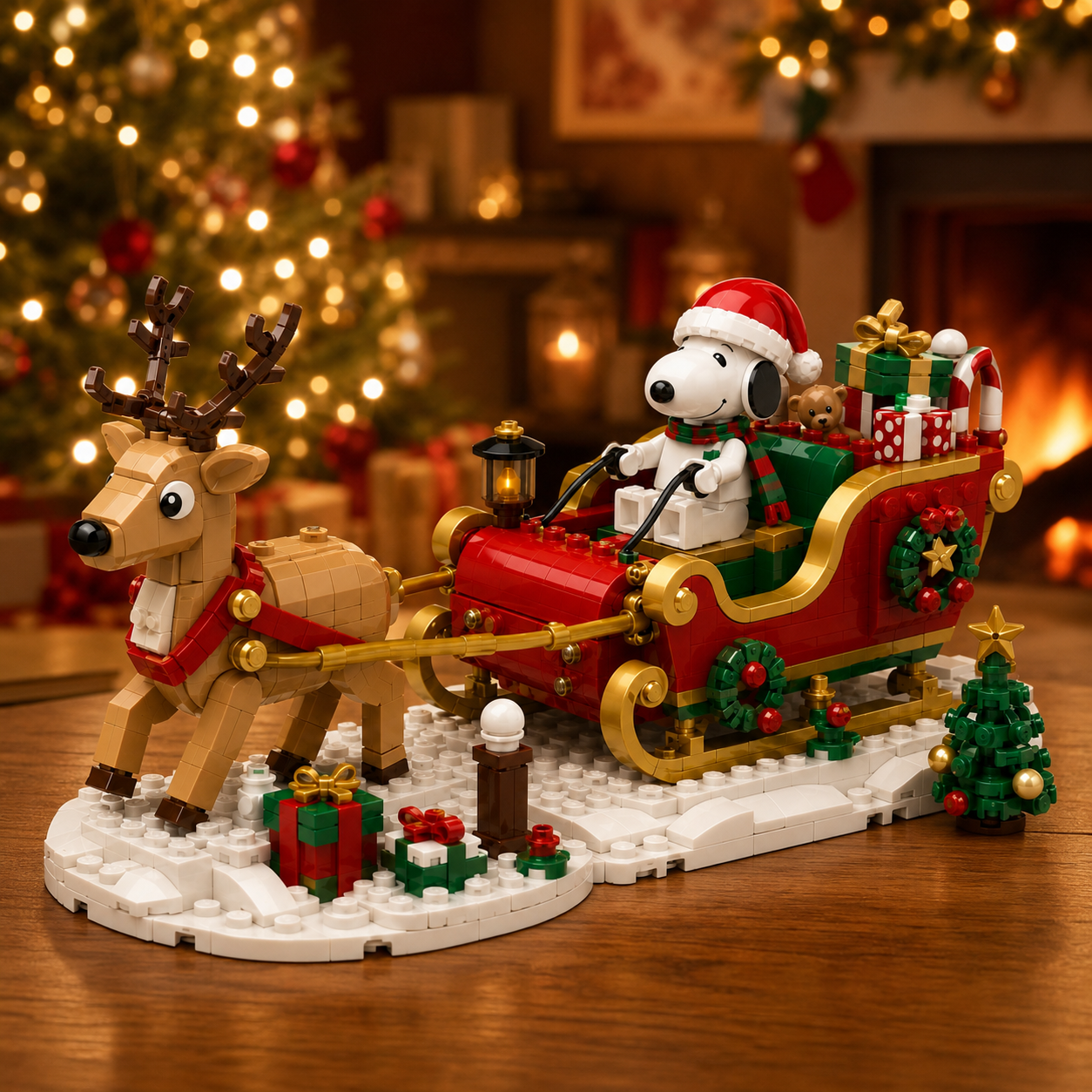 Christmas Beagle Sleigh Adventure Building Block Set