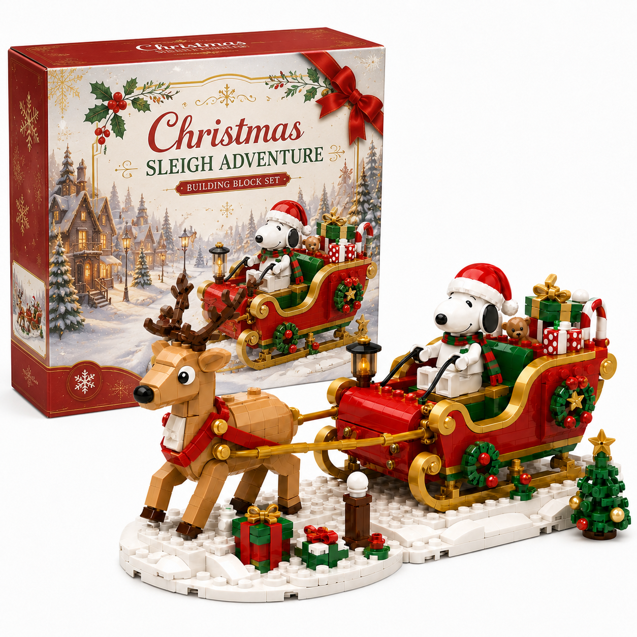 Christmas Beagle Sleigh Adventure Building Block Set