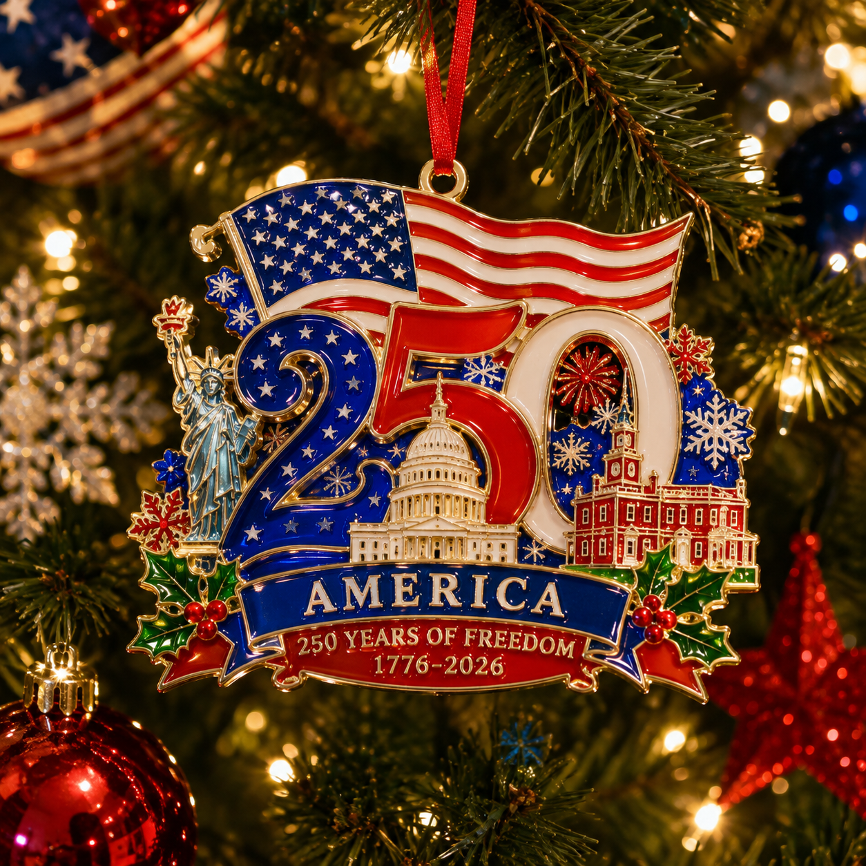 America 250 Years of Freedom 1776–2026 Christmas Ornament