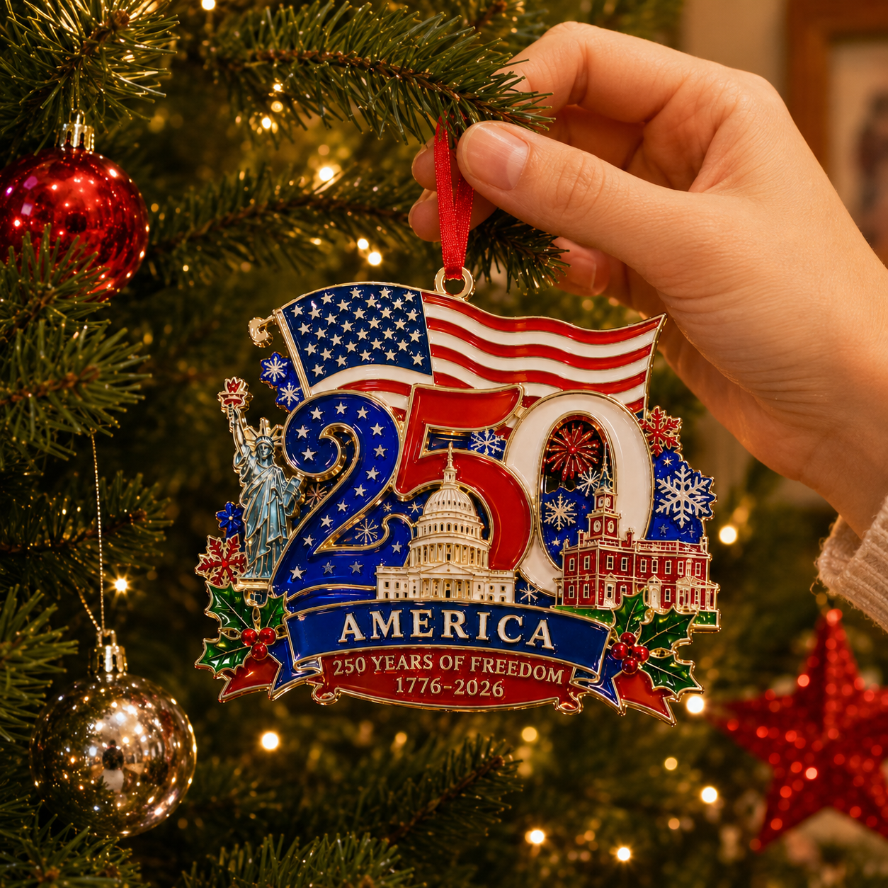 America 250 Years of Freedom 1776–2026 Christmas Ornament