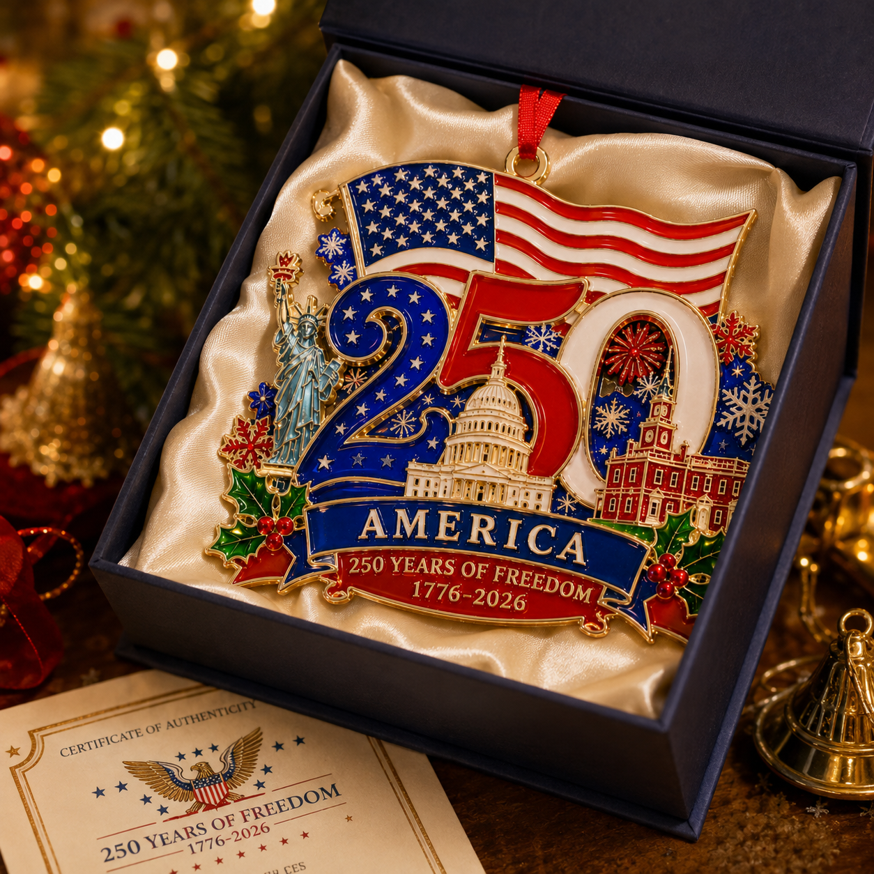 America 250 Years of Freedom 1776–2026 Christmas Ornament