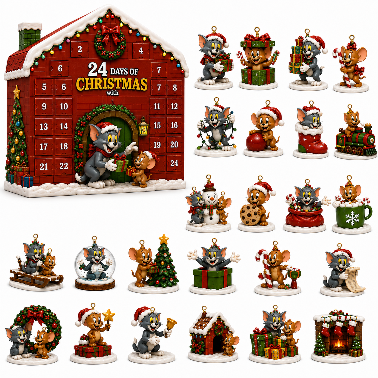 Classic Cat & Mouse Christmas Countdown – 24-Day Advent Calendar & Collectible Ornament Set