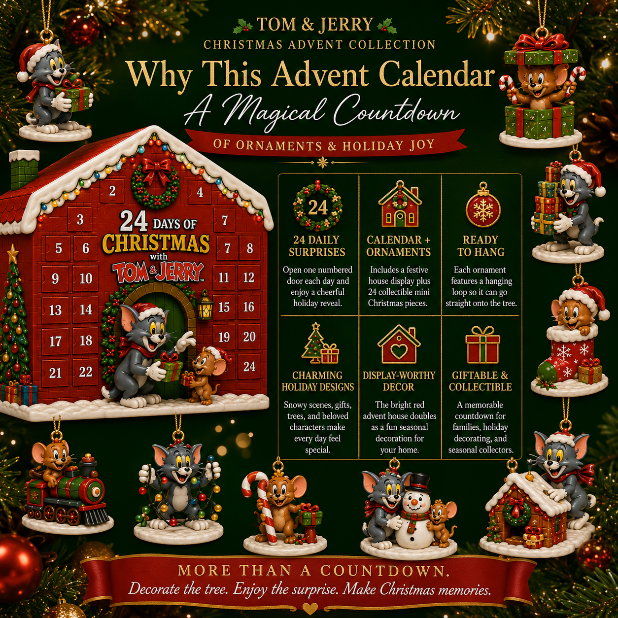Classic Cat & Mouse Christmas Countdown – 24-Day Advent Calendar & Collectible Ornament Set