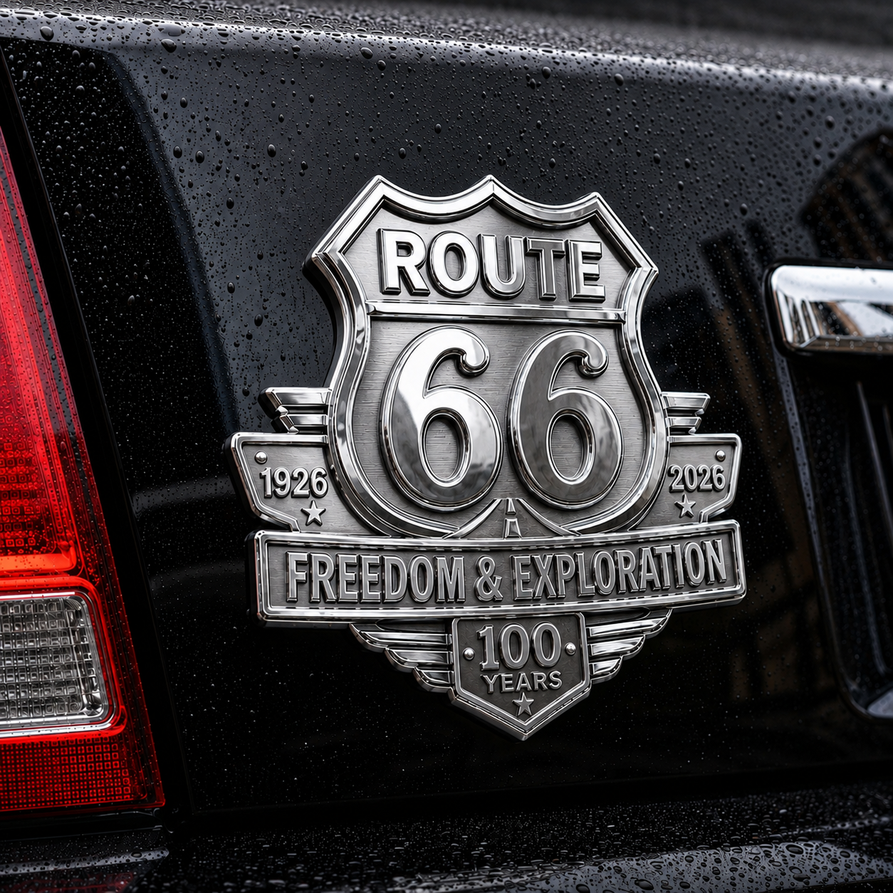 Route 66 Centennial “Freedom & Exploration” 3D Metal Car Emblem Gift Set