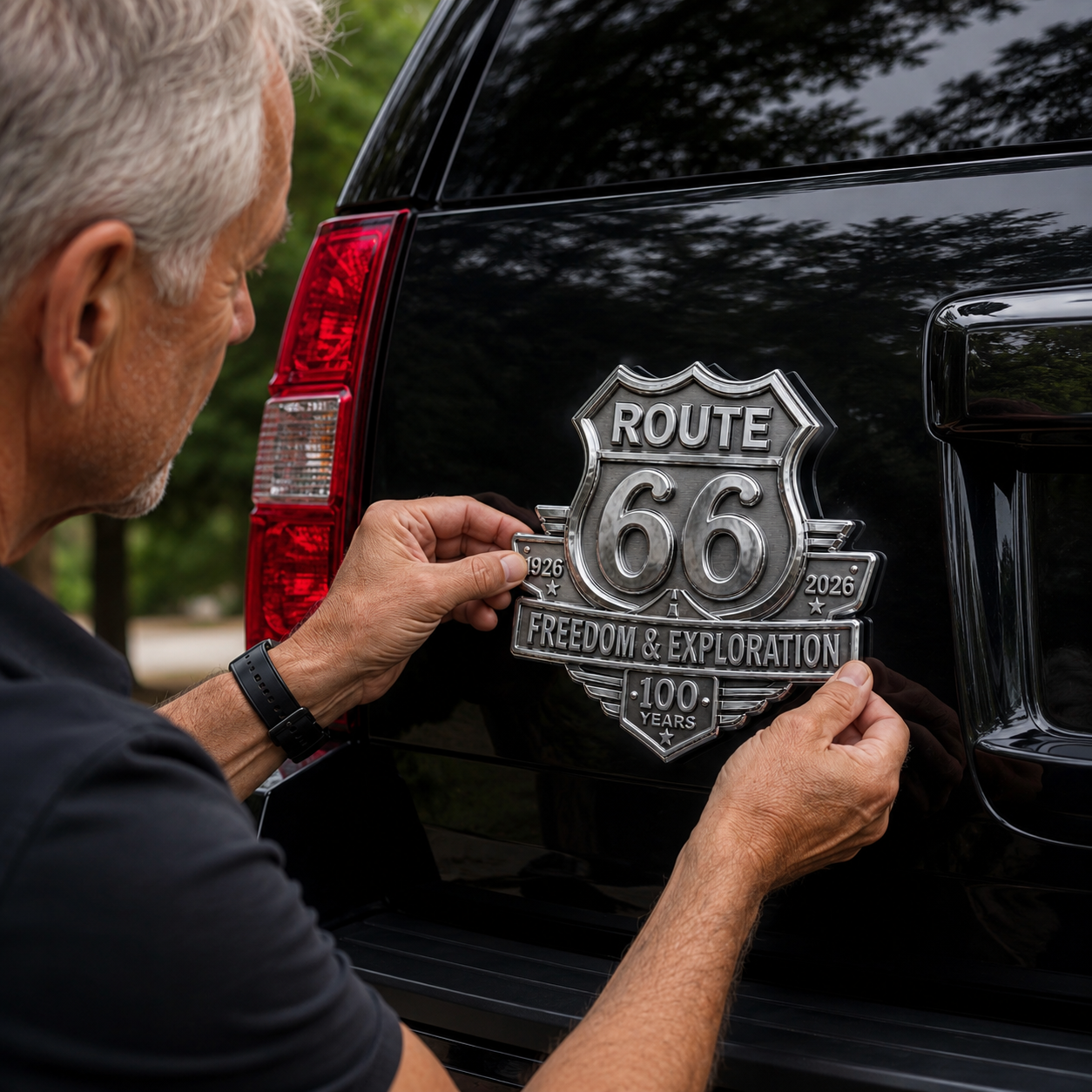 Route 66 Centennial “Freedom & Exploration” 3D Metal Car Emblem Gift Set