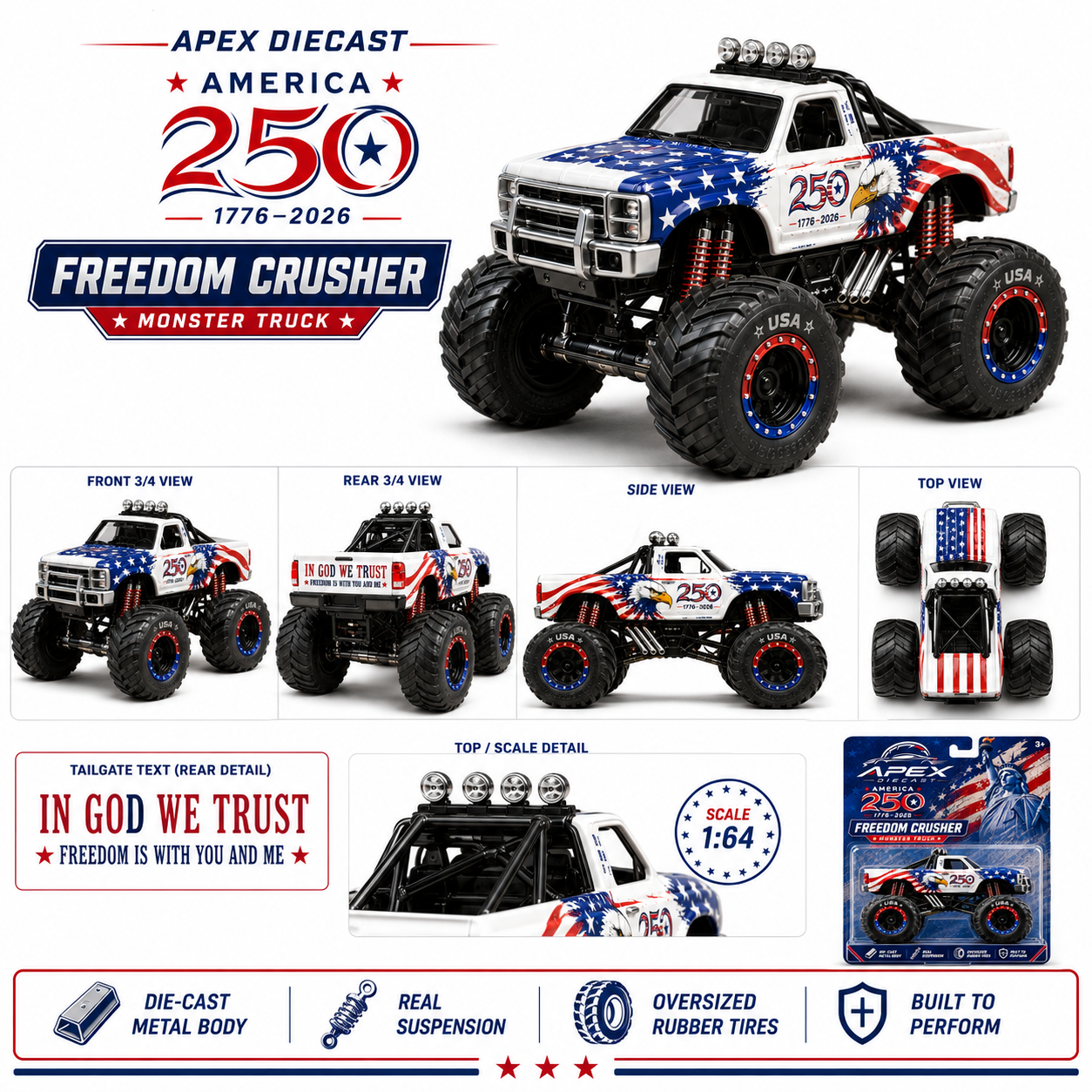 Freedom Crusher 250th Anniversary Die-Cast Monster Truck
