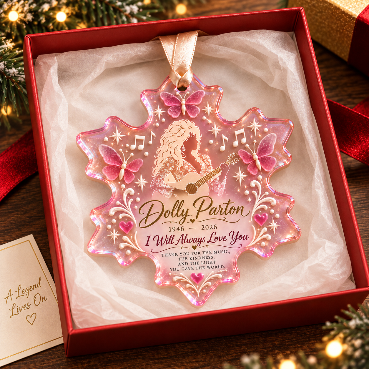 Always Remembered in Song · Dolly Tribute Sea Glass Ornament