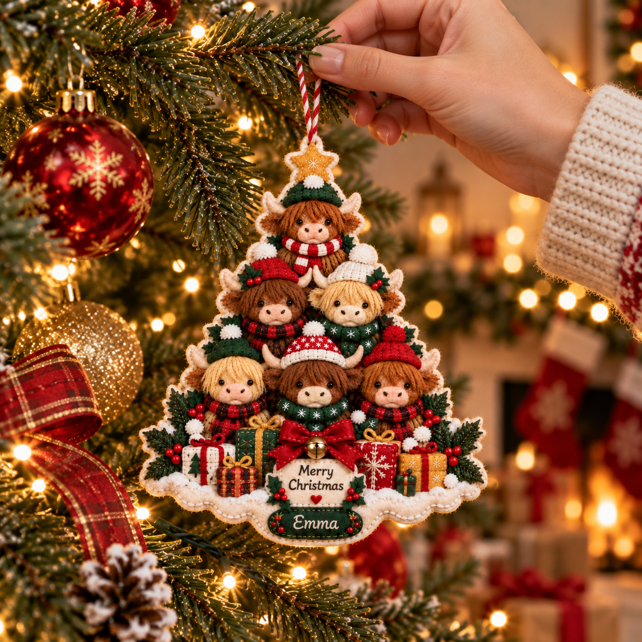 Customizable Name Highland Cow Family Christmas Ornament