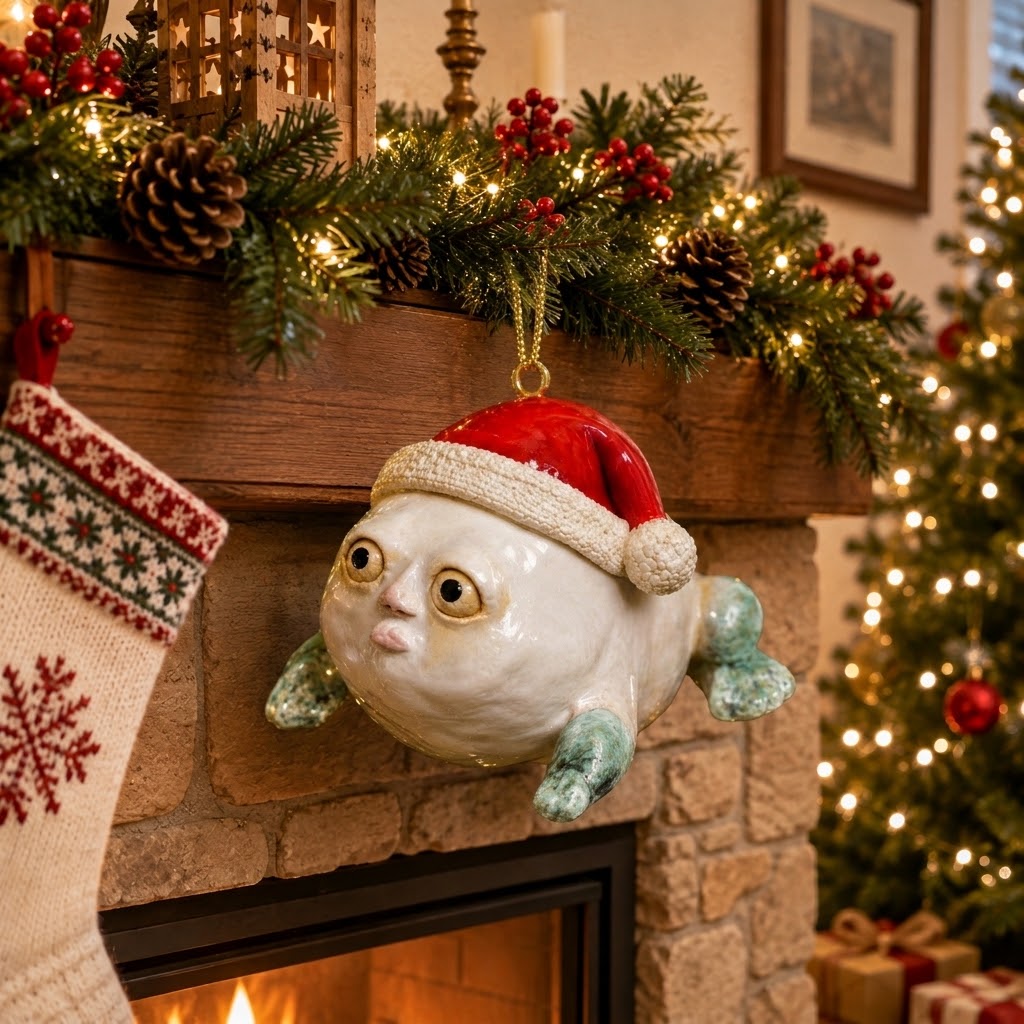 🎄 Whimsical Christmas · Santa Fish Ornament