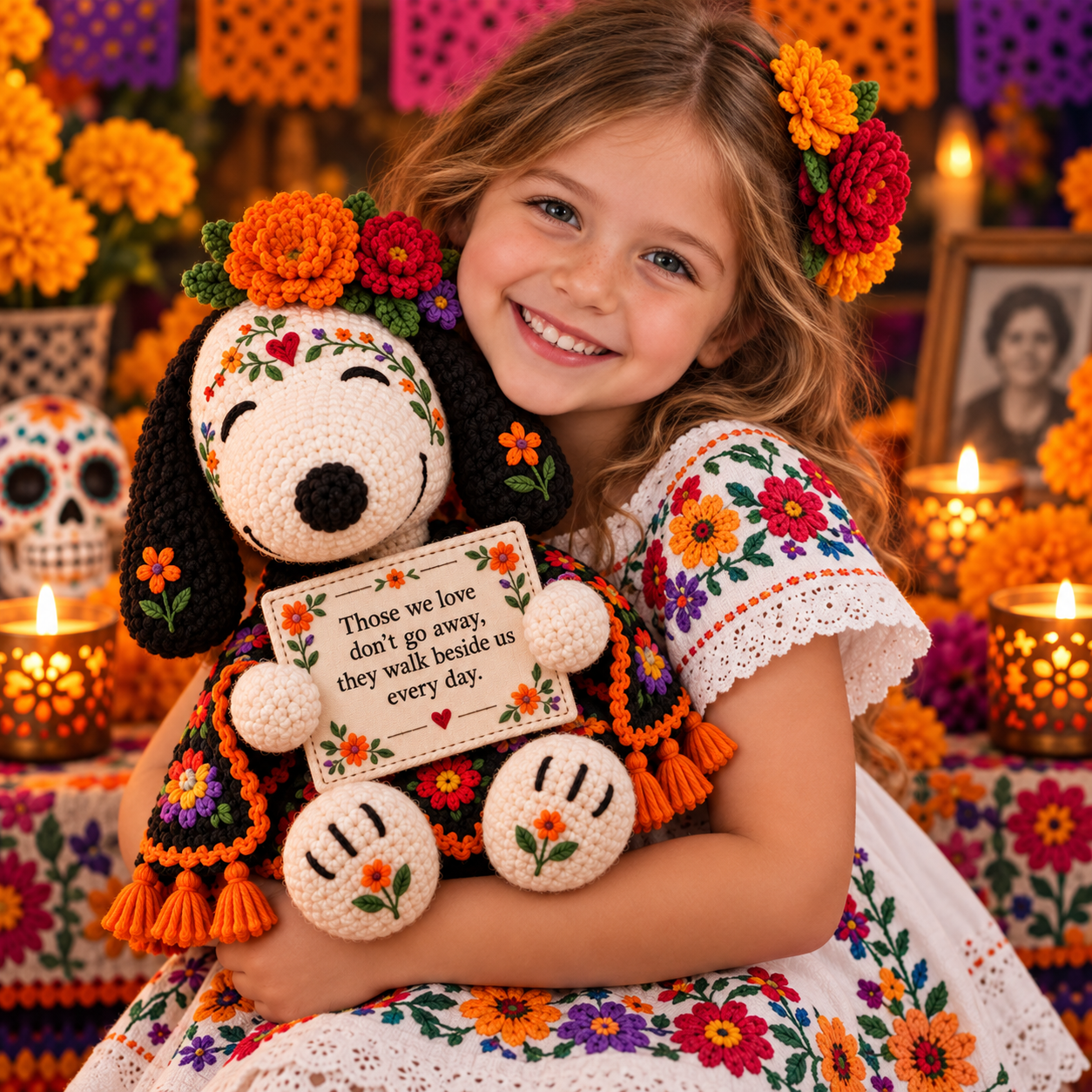 ❤ Forever Beside Us —  Day of the Dead-Themed Snoopy Crochet Keepsake