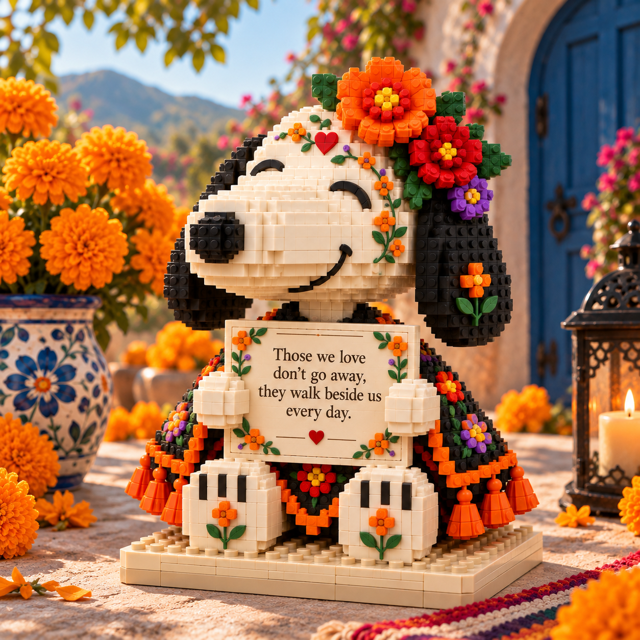 ❤️ Love Lives On — Day of the Dead-themed Snoopy  Always Beside You Memorial Building Set