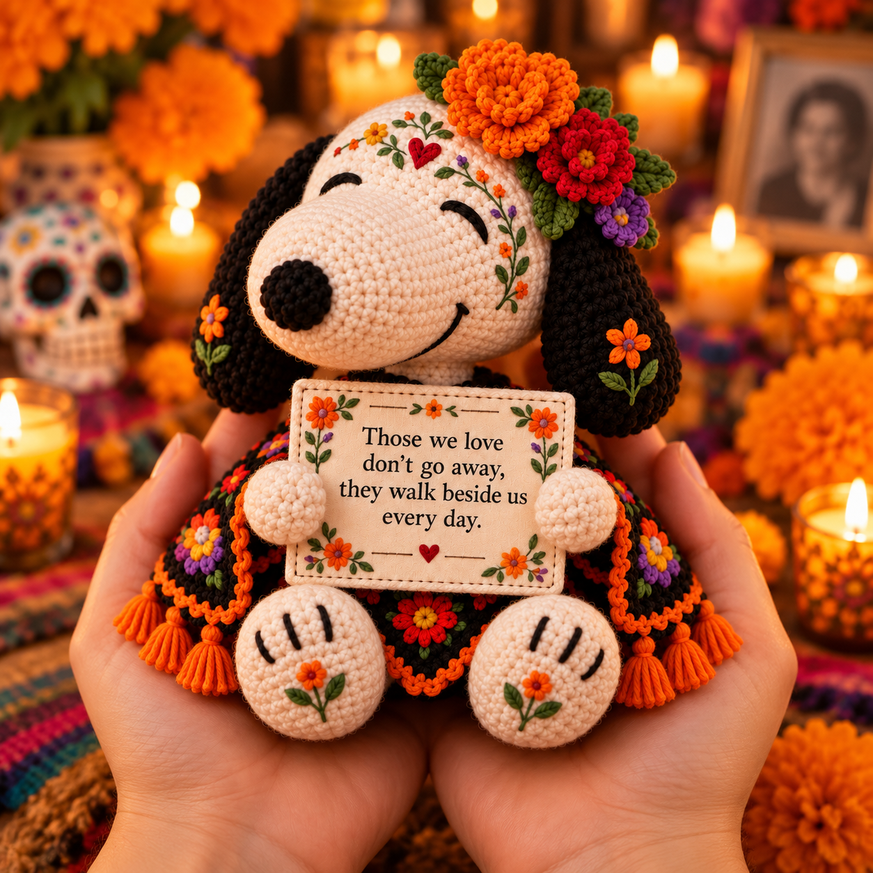 ❤ Forever Beside Us —  Day of the Dead-Themed Snoopy Crochet Keepsake