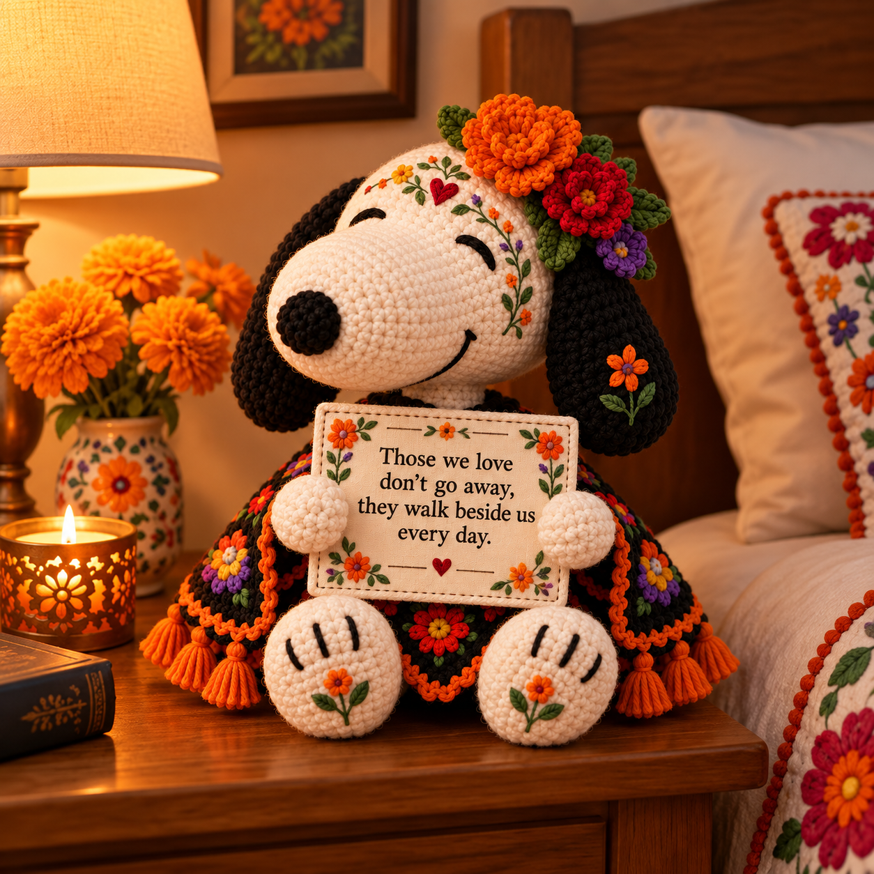 ❤ Forever Beside Us —  Day of the Dead-Themed Snoopy Crochet Keepsake