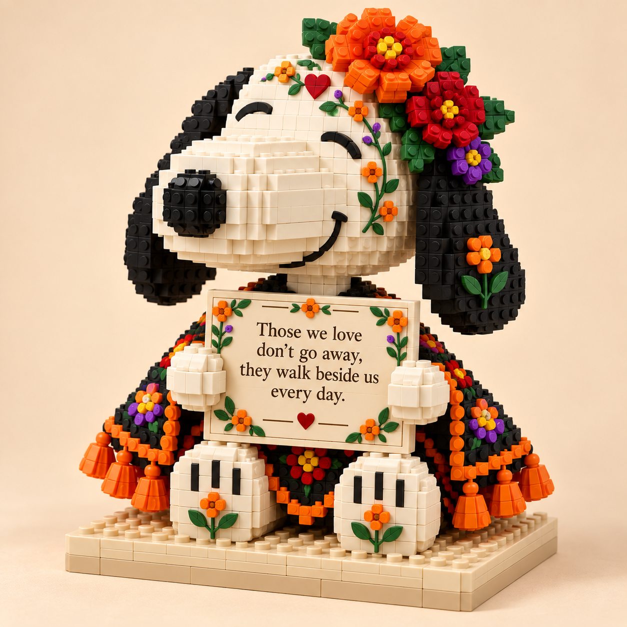 ❤️ Love Lives On — Day of the Dead-themed Snoopy  Always Beside You Memorial Building Set