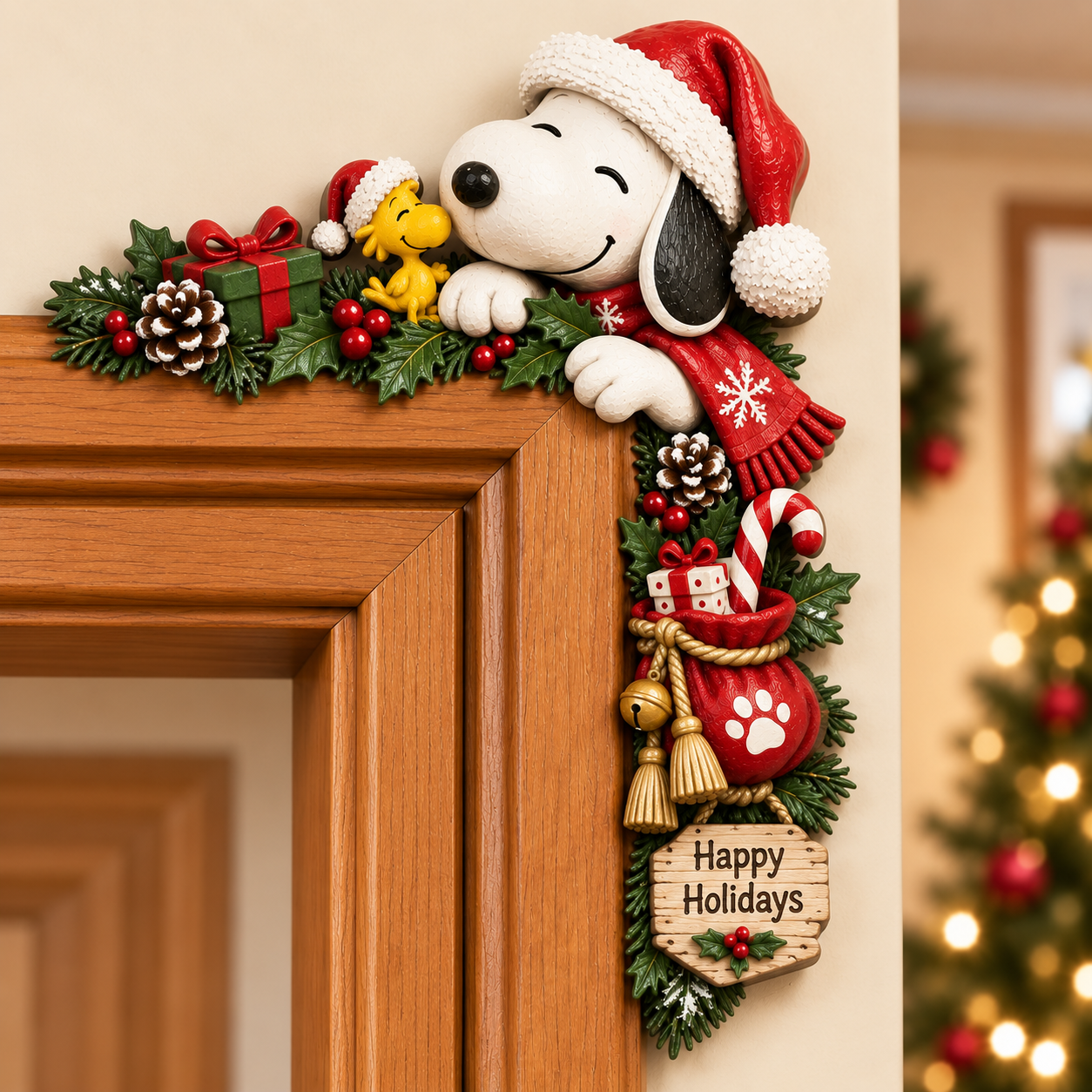 🎄🐾 Snoopy Christmas Memories — Peekaboo Door Frame Corner Decor