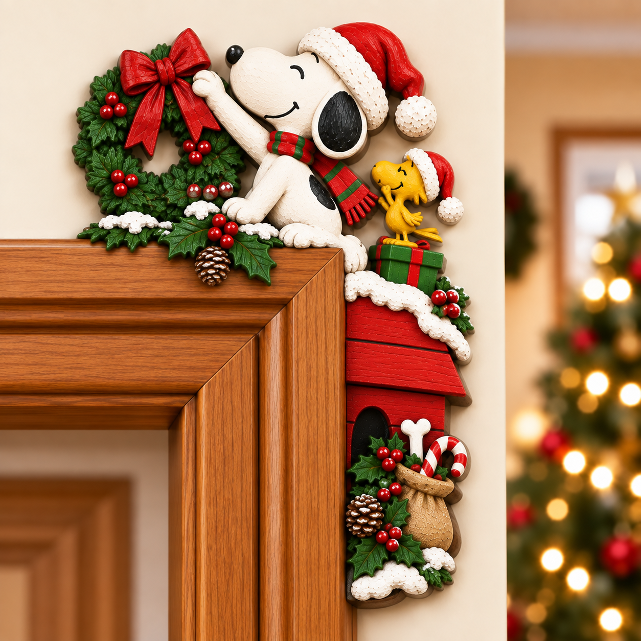 🎄🐾 Snoopy Christmas Memories — Peekaboo Door Frame Corner Decor