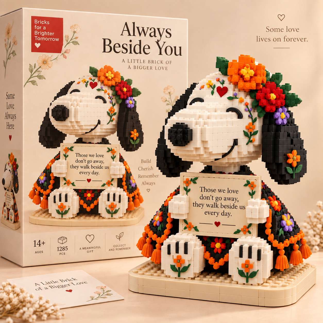 ❤️ Love Lives On — Day of the Dead-themed Snoopy  Always Beside You Memorial Building Set