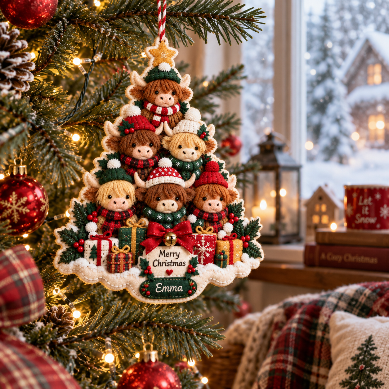 Customizable Name Highland Cow Family Christmas Ornament