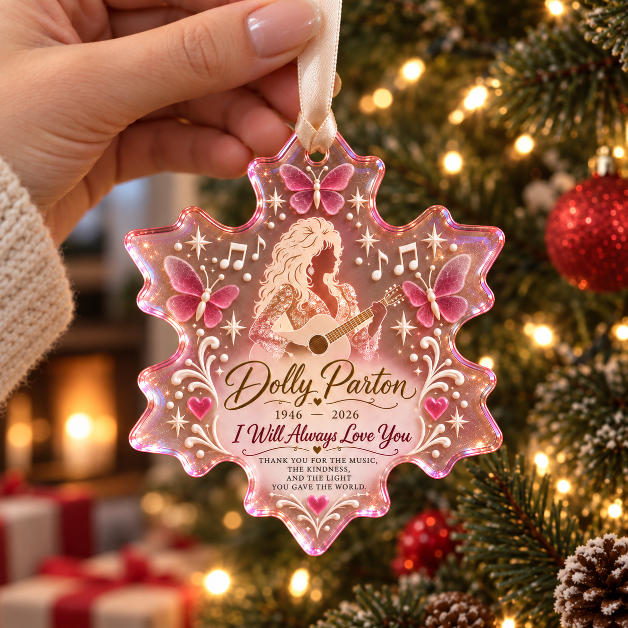 Always Remembered in Song · Dolly Tribute Sea Glass Ornament
