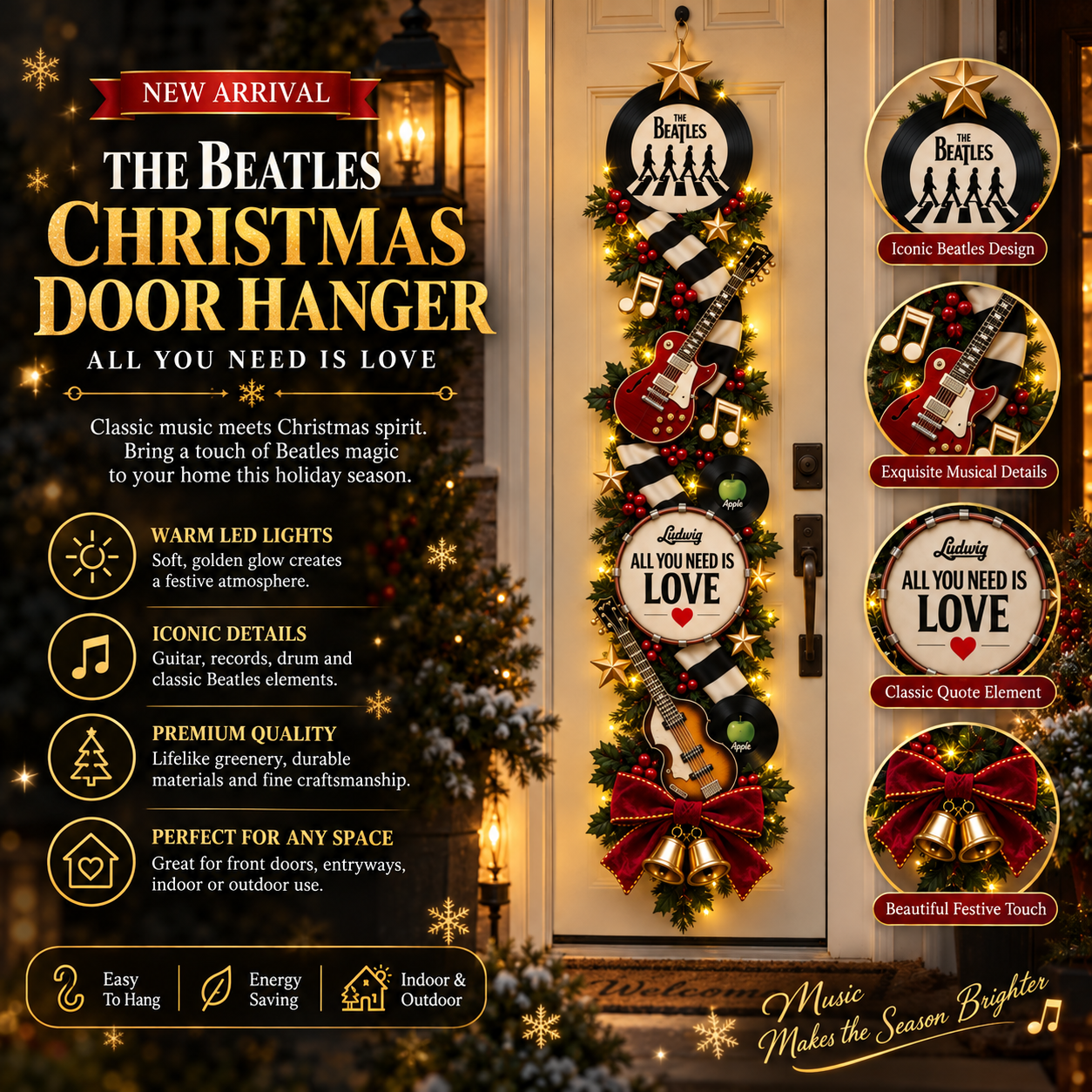 🎸❤️ The Beatles Christmas Light-Up Door Hanging