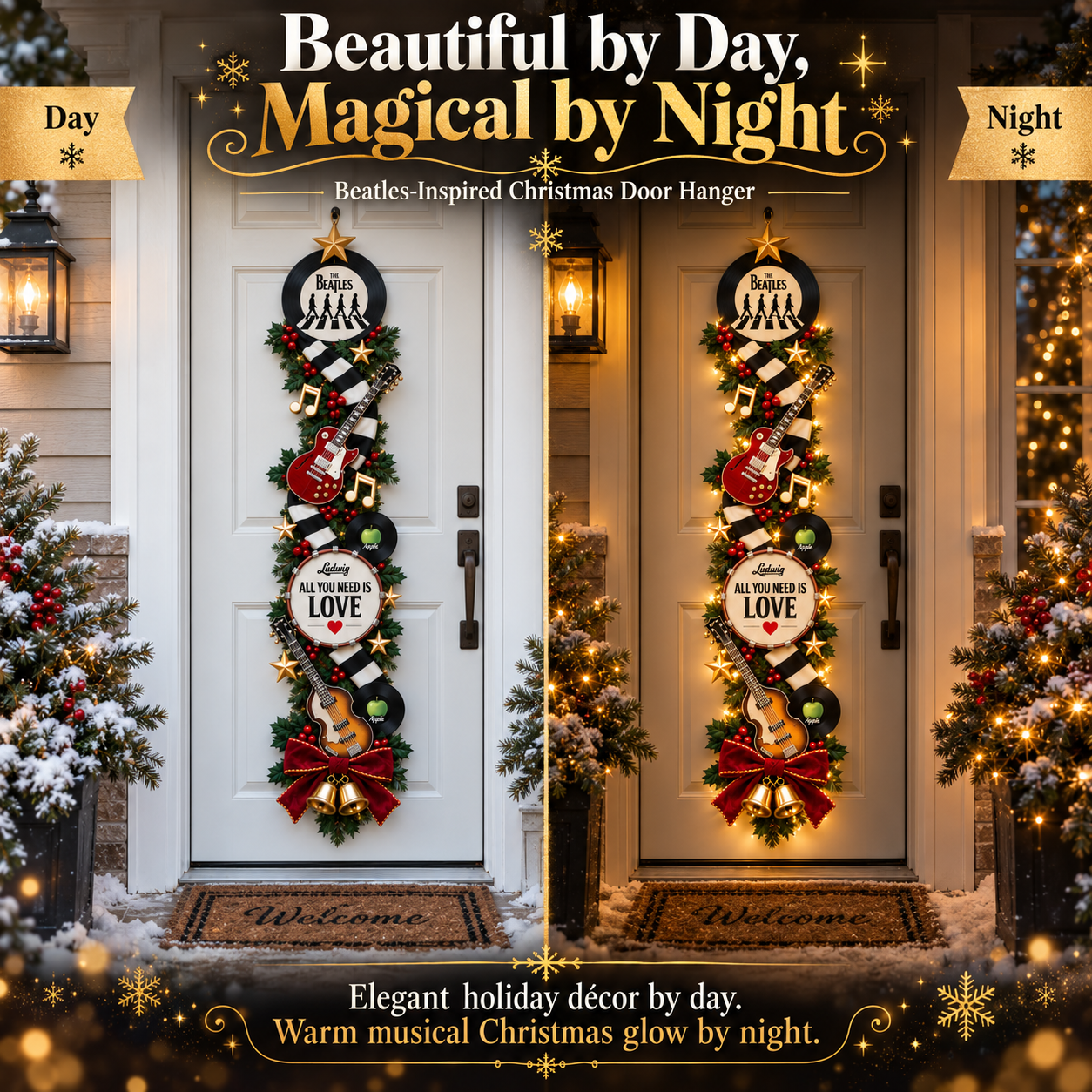 🎸❤️ The Beatles Christmas Light-Up Door Hanging