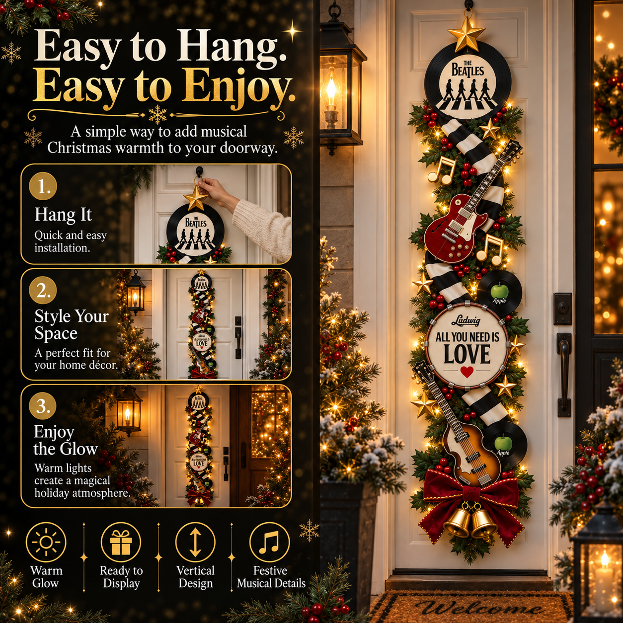 🎸❤️ The Beatles Christmas Light-Up Door Hanging