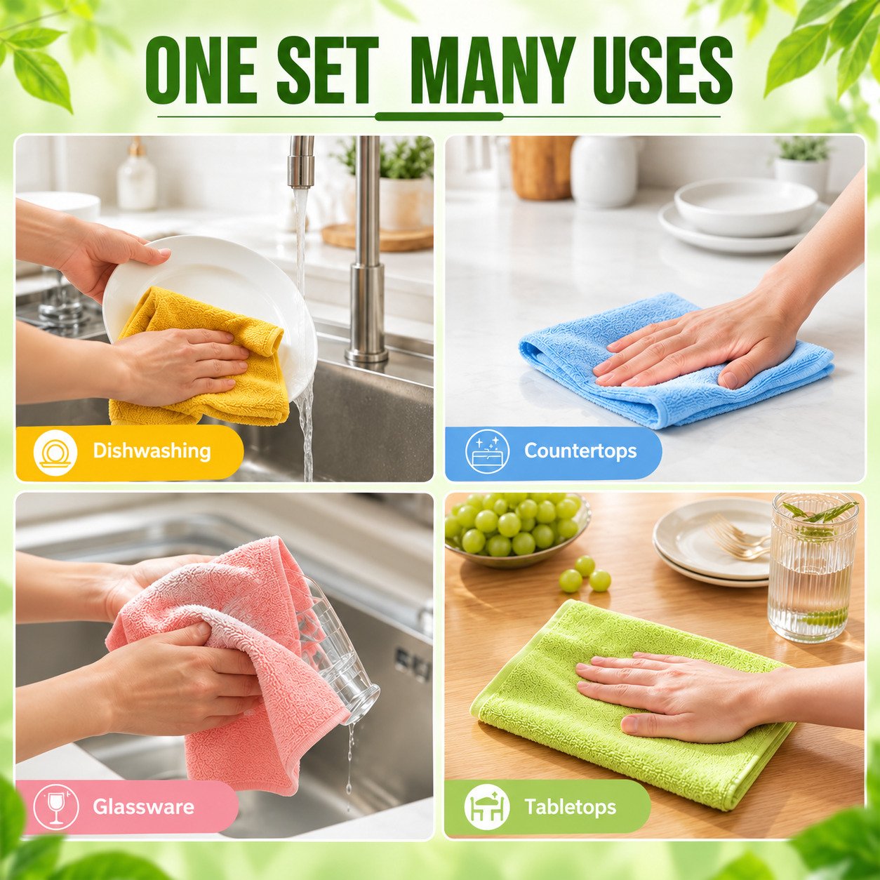 Reusable kitchen cleaning cloth used for dishes countertops glassware and tables