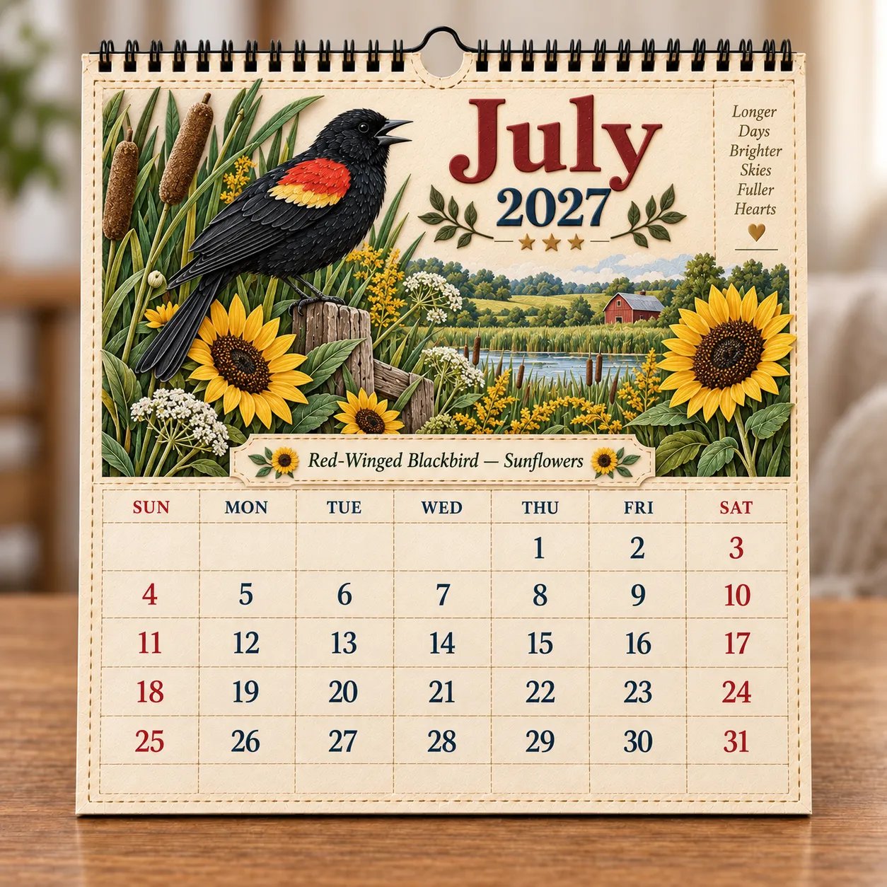 July Red-Winged Blackbird Sunflowers