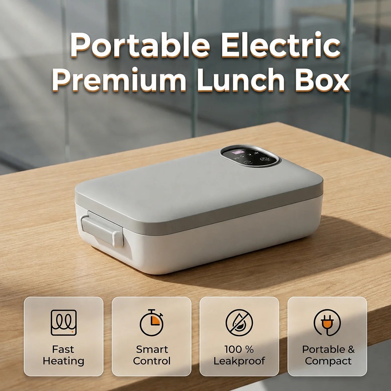 Cordless rechargeable electric lunch box heating a meal without a power outlet