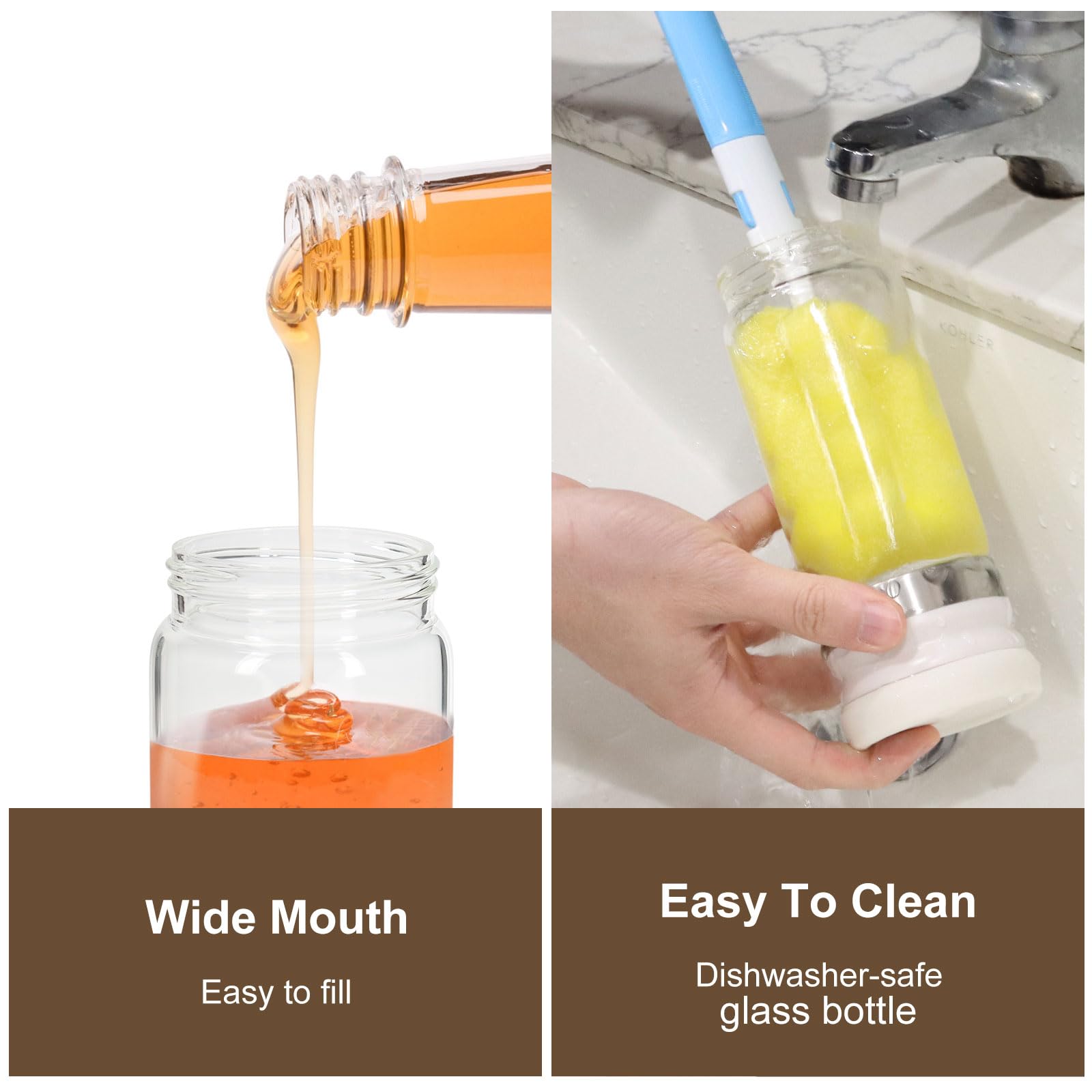 Wide mouth easy fill dishwasher safe design